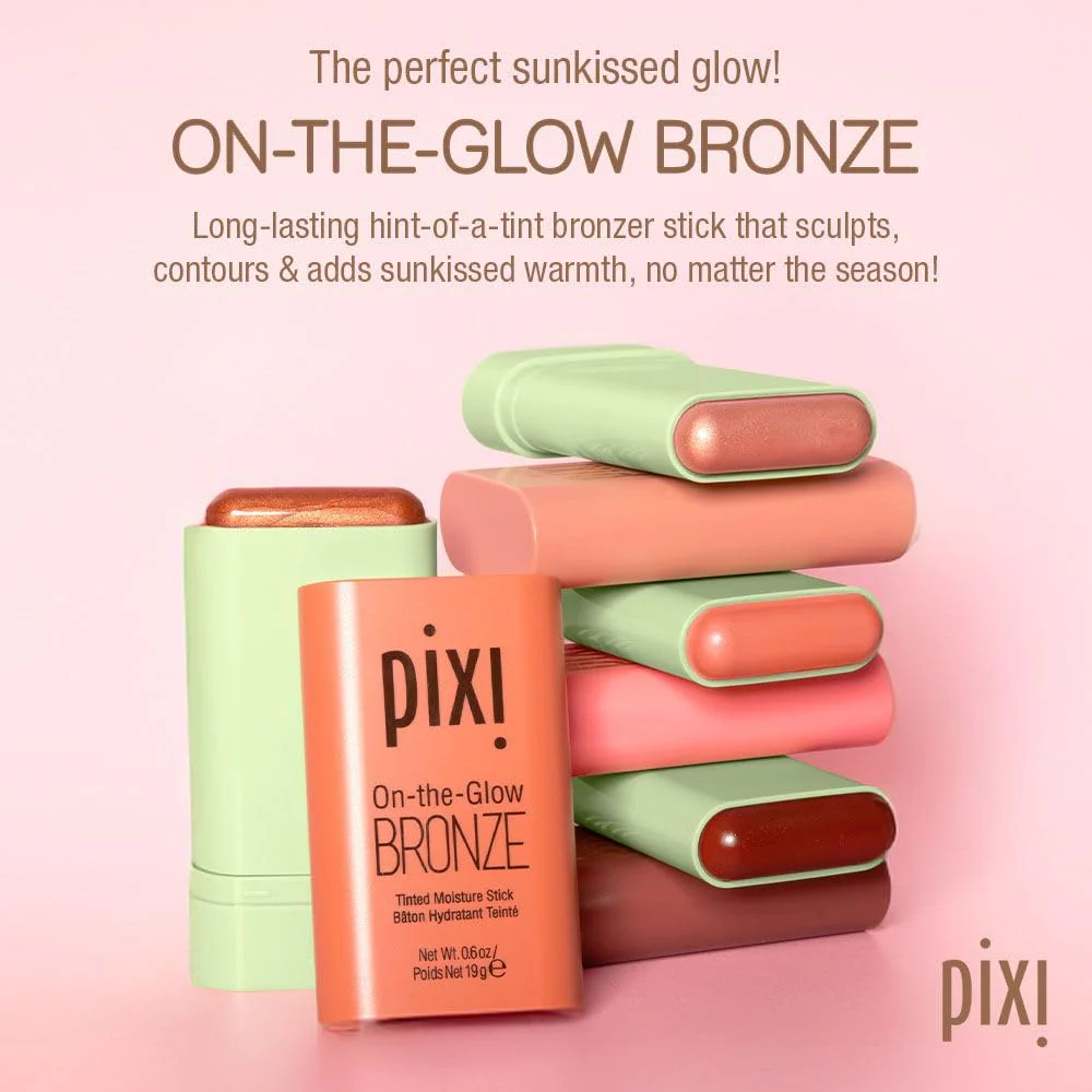 Pixi On-the-Glow Bronze - WarmGlow, Hydrating Tinted Moisture Bronzer Stick with Ginseng, Aloe Vera & Fruit Extracts, For Cheeks & Lips, 19g / 0.6oz, Paraben-Free - Image 9