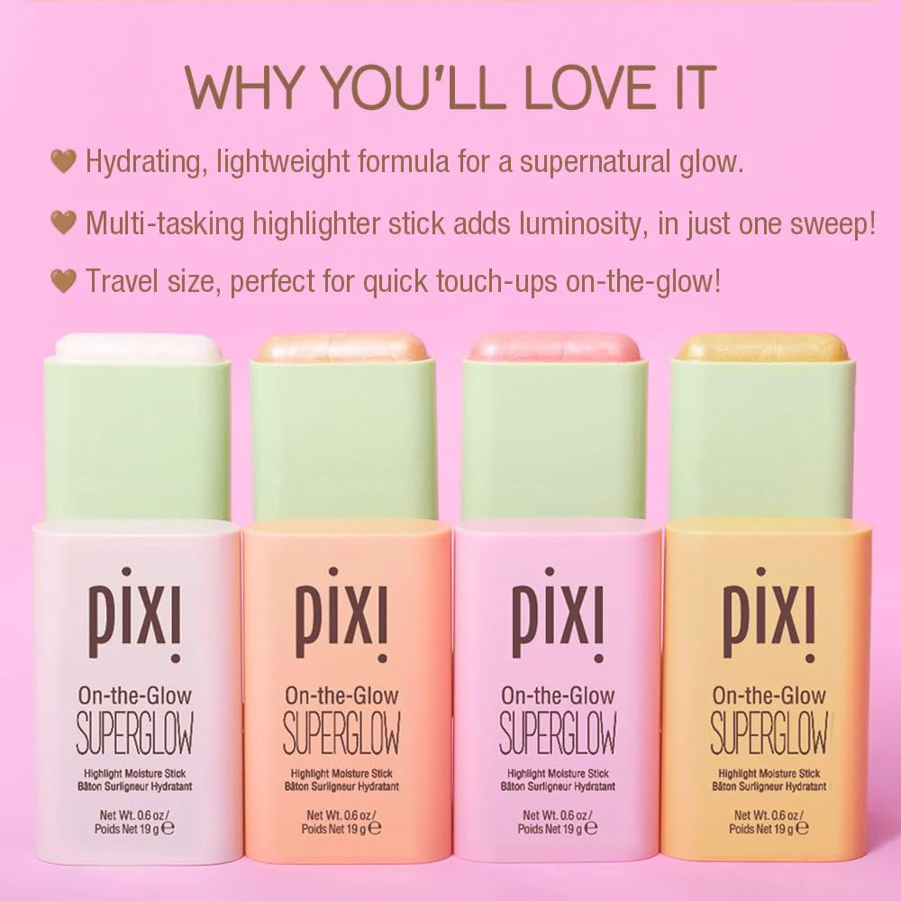 Pixi On-the-Glow SuperGlow | Shade PetalDew | Hydrating Highlighter Stick with Ginseng, Aloe Vera & Fruit Extracts | For Cheeks & Brow Bones | 19g / 0.6oz | Paraben-Free Luminous Natural Highlight - Image 8