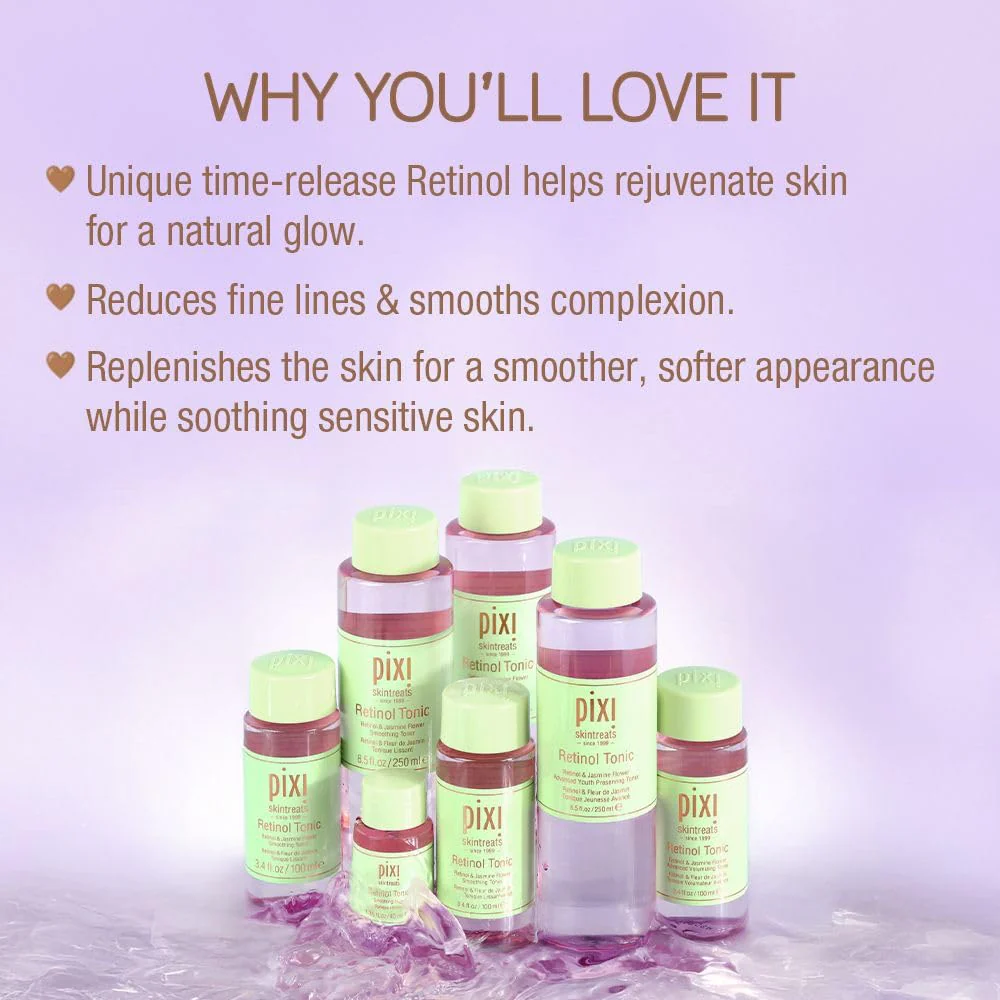 Pixi Retinol Tonic, Smoothing & Firming Facial Toner, Enhanced with Peptides to Boost Collagen Production, Alcohol-Free Daily Rejuvenating Toner, 100ml/ 3.4 fl oz - Image 9