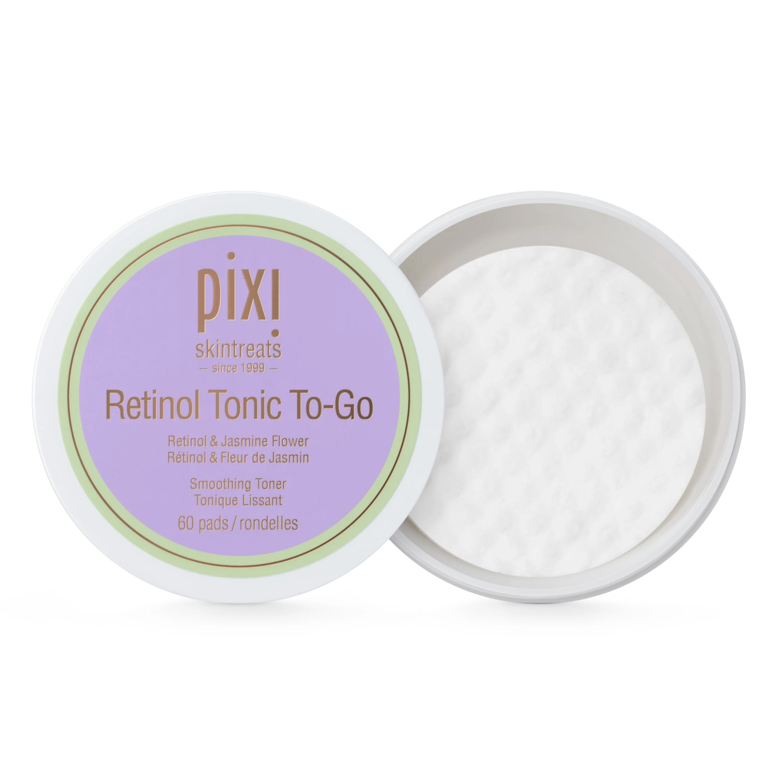 Pixi Retinol Tonic to-Go, Smoothing & Firming Toning, Enhanced with Peptides to Boost Collagen Production, Alcohol-Free Daily Rejuvenating Toner On The Go, 60 Pads
