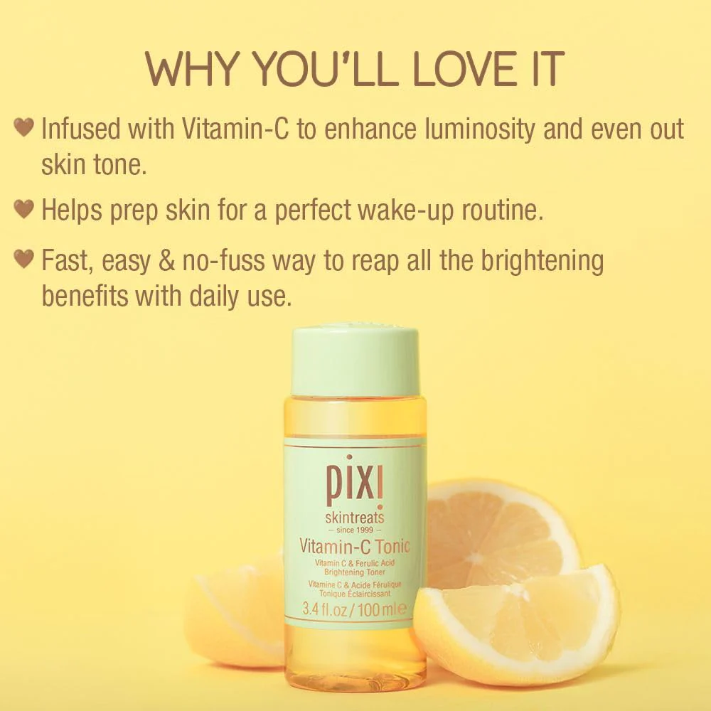 Pixi Vitamin-C Tonic,Brightening & Soothing Facial Toner, Boost Skin Luminosity, Infused with Vitamin-C & Ferulic Acid, Alcohol Free Daily Toner, 100ml / 3.4fl oz Travel Size Skin Care - Image 8