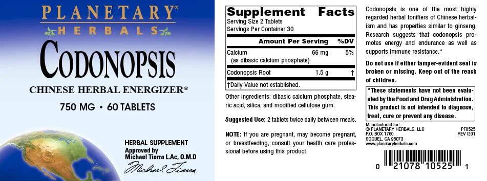 Planetary Herbals Codonopsis Tablets, 750 mg, 60 Count - Image 3