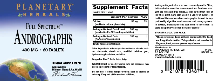 Planetary Herbals Full Spectrum Andrographis 400mg - Ayurvedic Herb - 60 Tablets - Image 3