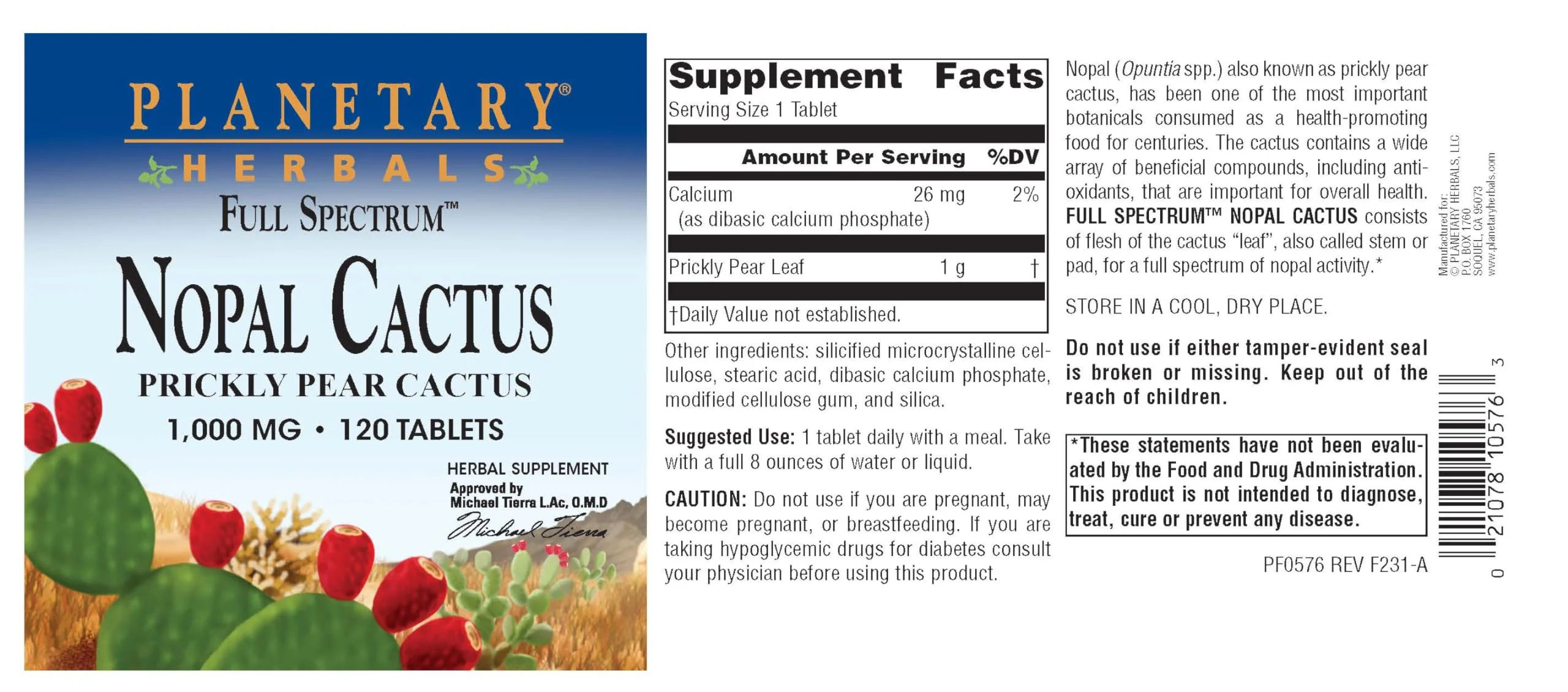 Planetary Herbals Full Spectrum Nopal Cactus, Prickly Pear Cactus, 1000 mg, with Prickley Pear Leaf - 120 Tablets - Image 6