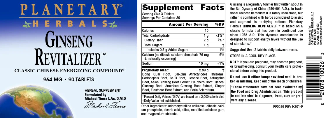 Planetary Herbals Ginseng Revitalizer, Classic Chinese Energizing Compound*, 964 mg - 90 Tablets - Image 3