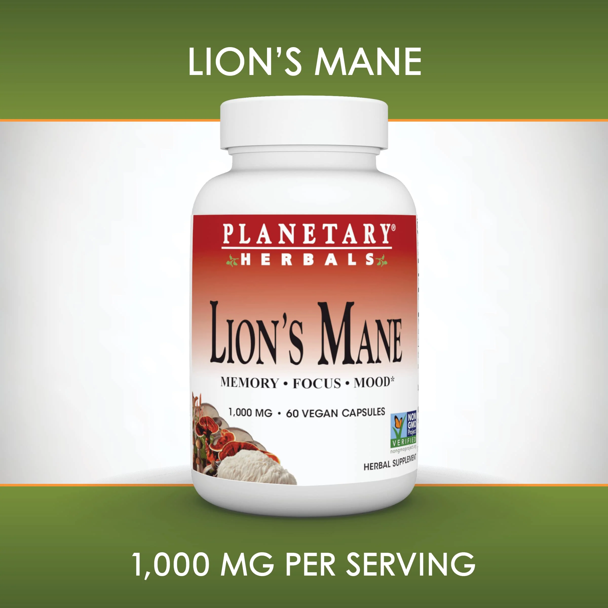 Planetary Herbals Lion's Mane, for Memory, Focus, and Mood*, 1,000 mg - 60 Vegan Capsules - Image 5