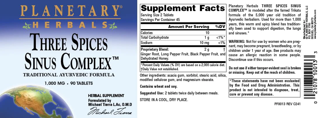 Planetary Herbals Three Spices Sinus Support Tablets, 90 Count - Image 3