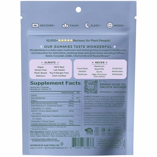 Plant People WonderSleep Mushroom Gummies Supplement for Sleep, No Melatonin with Reishi Super Mushrooms, Wild Elderberry Flavor, Sugar Free (60 Count) - Image 2