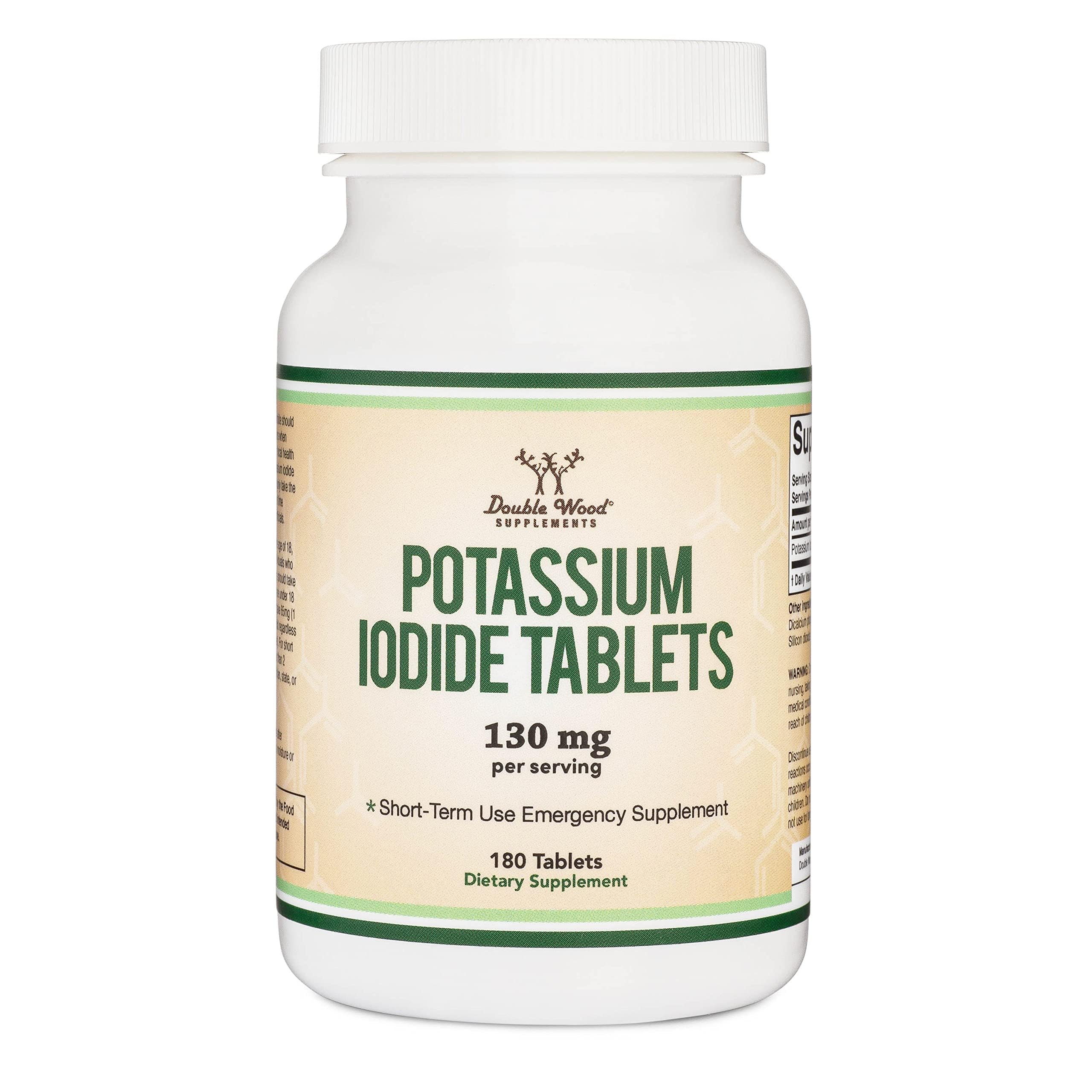 Potassium Iodide 130mg Tablets - Emergency Use for Exposure - 180 Count, 3 Month Supply - Double Wood Supplements - Image 2