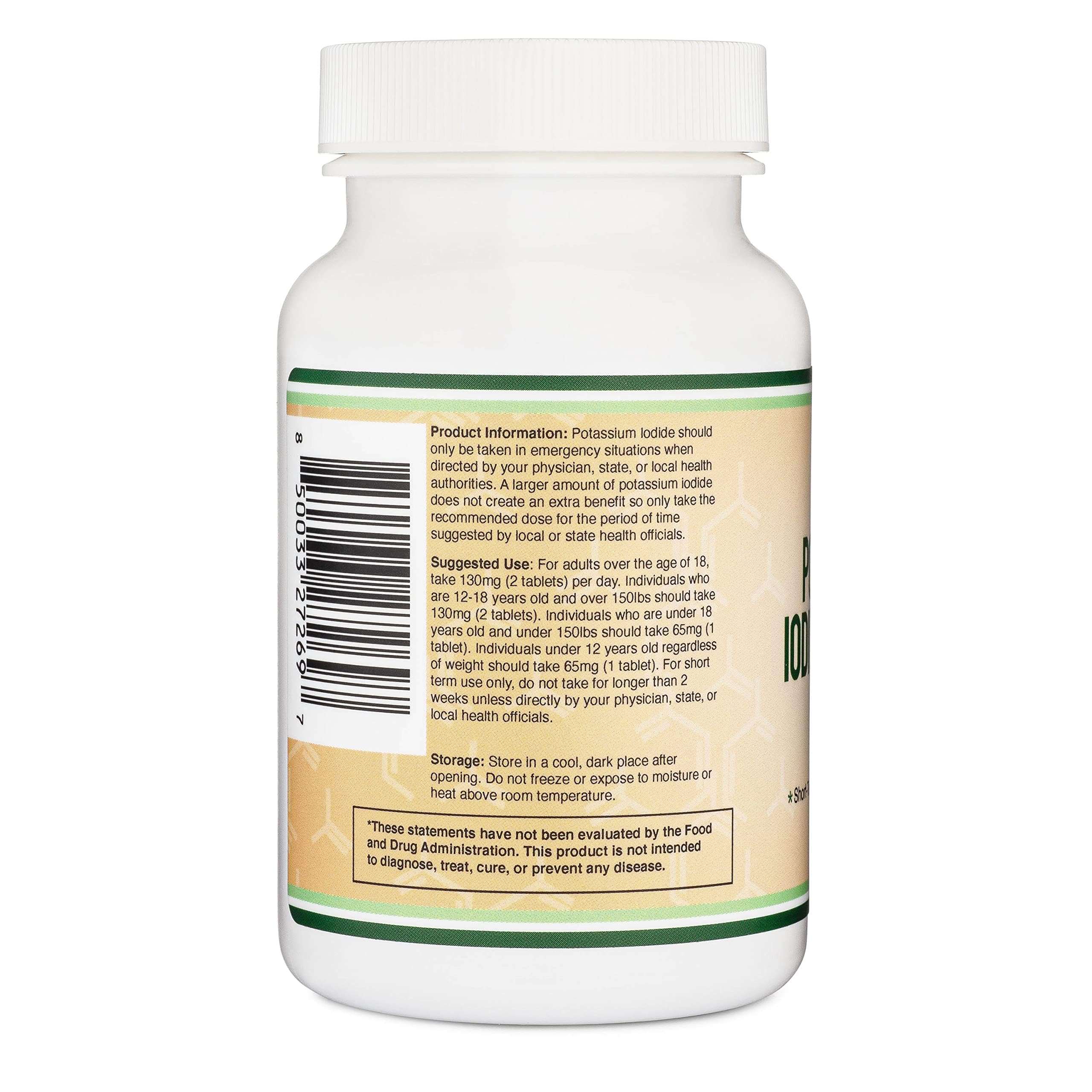 Potassium Iodide 130mg Tablets - Emergency Use for Exposure - 180 Count, 3 Month Supply - Double Wood Supplements - Image 3