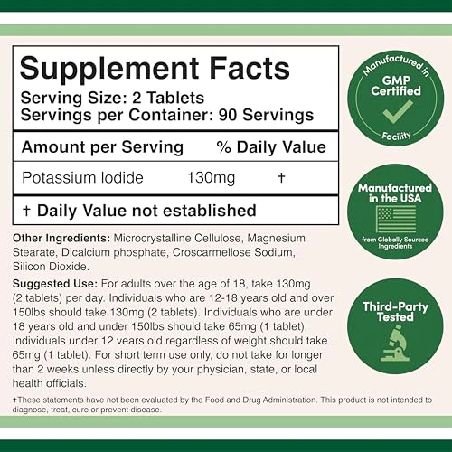 Potassium Iodide 130mg Tablets - Emergency Use for Exposure - 180 Count, 3 Month Supply - Double Wood Supplements - Image 5