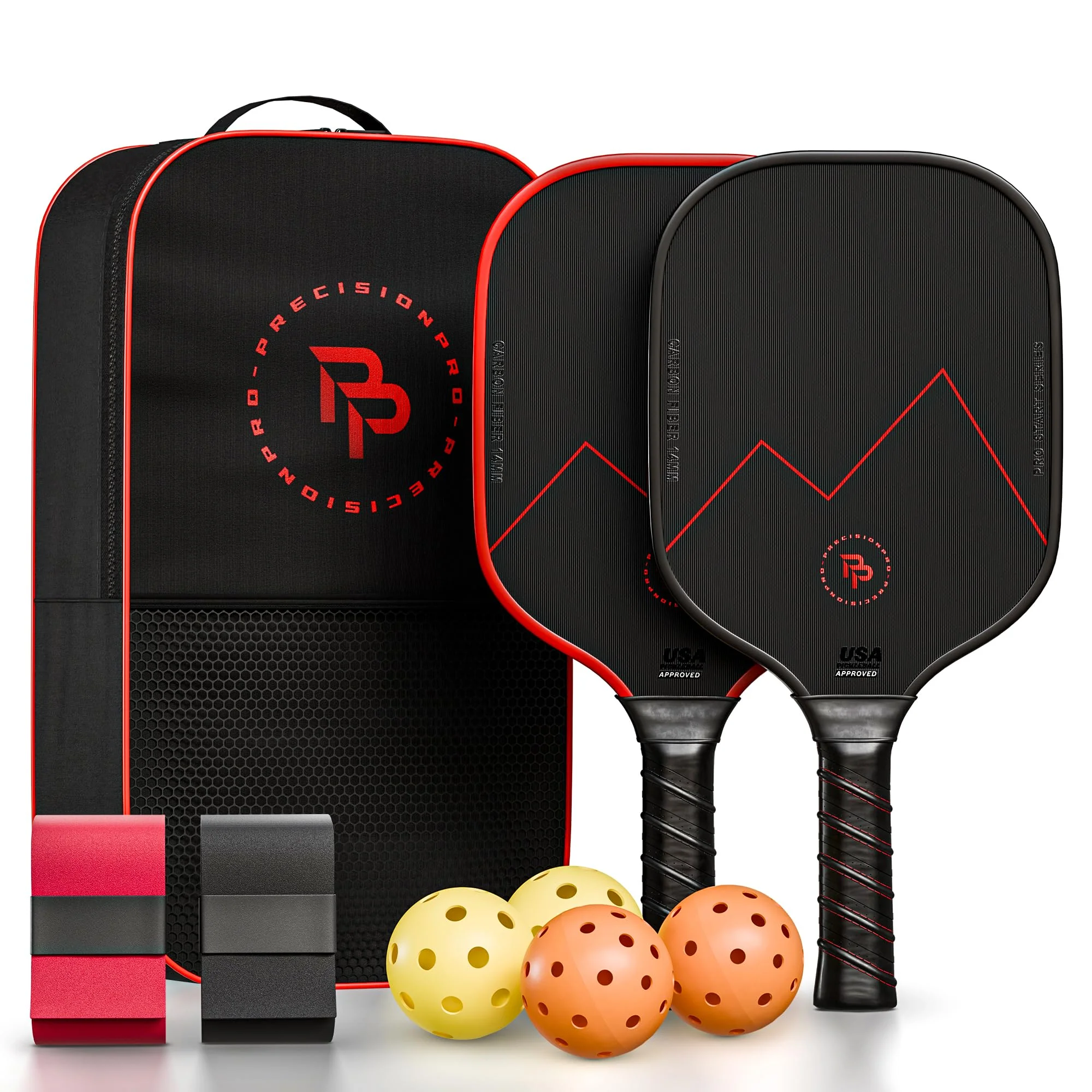 Precision Pro Premium T700 Carbon Fiber Pickleball Paddle- 14mm Pickleball Paddles Set of 2 w/Unique Design Handles & Indoor Outdoor Pickleball Balls - Comfortable Pickleball Paddle Grip, USA Approved - Image 2