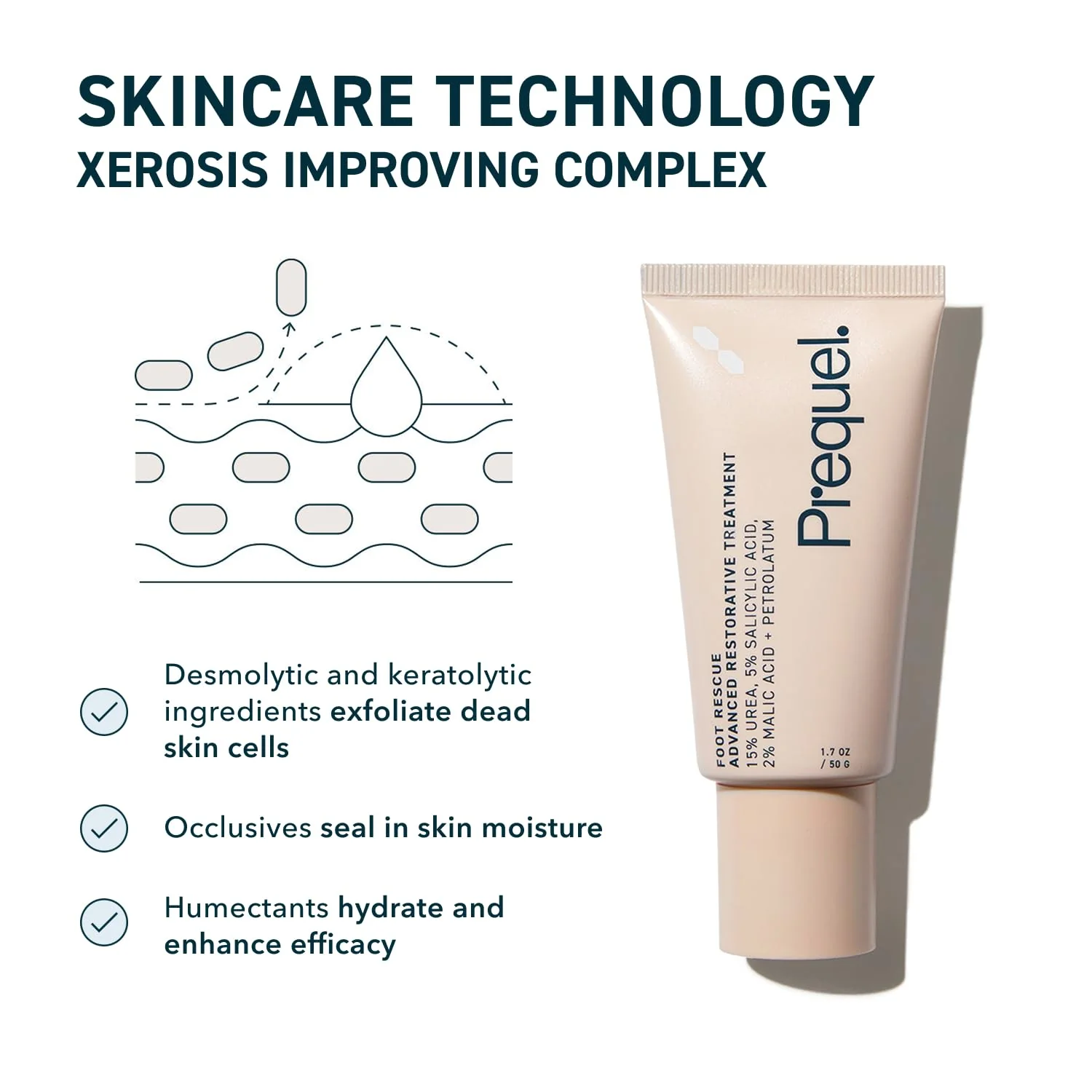 Prequel Skin Foot Rescue, Professional Foot Treatment with 15% Urea + Salicylic Acid. Advanced Cream For Dry Cracked Feet. Clinical-Grade Moisturizer. 1.7oz - Image 5