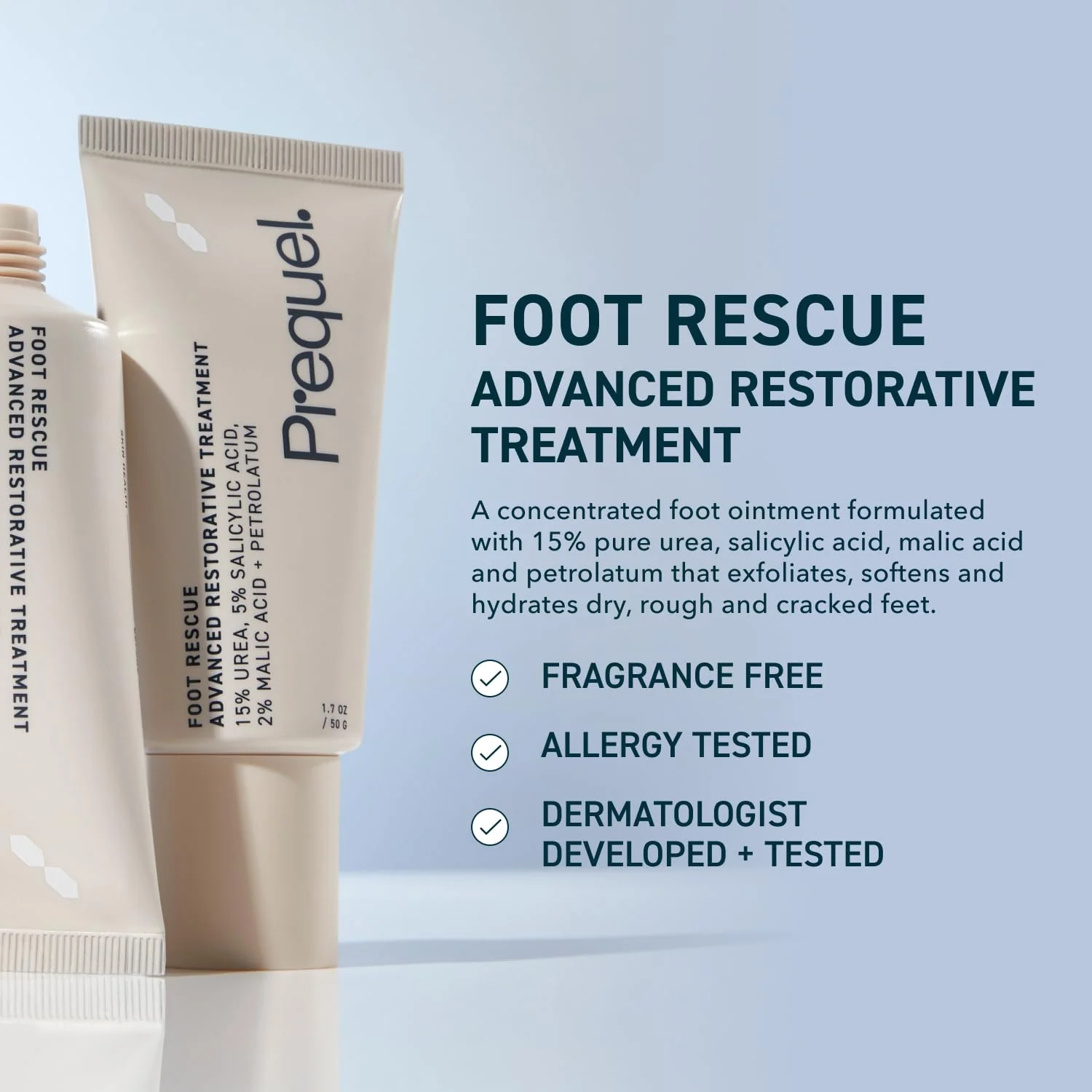 Prequel Skin Foot Rescue, Professional Foot Treatment with 15% Urea + Salicylic Acid. Advanced Cream For Dry Cracked Feet. Clinical-Grade Moisturizer. 1.7oz - Image 7