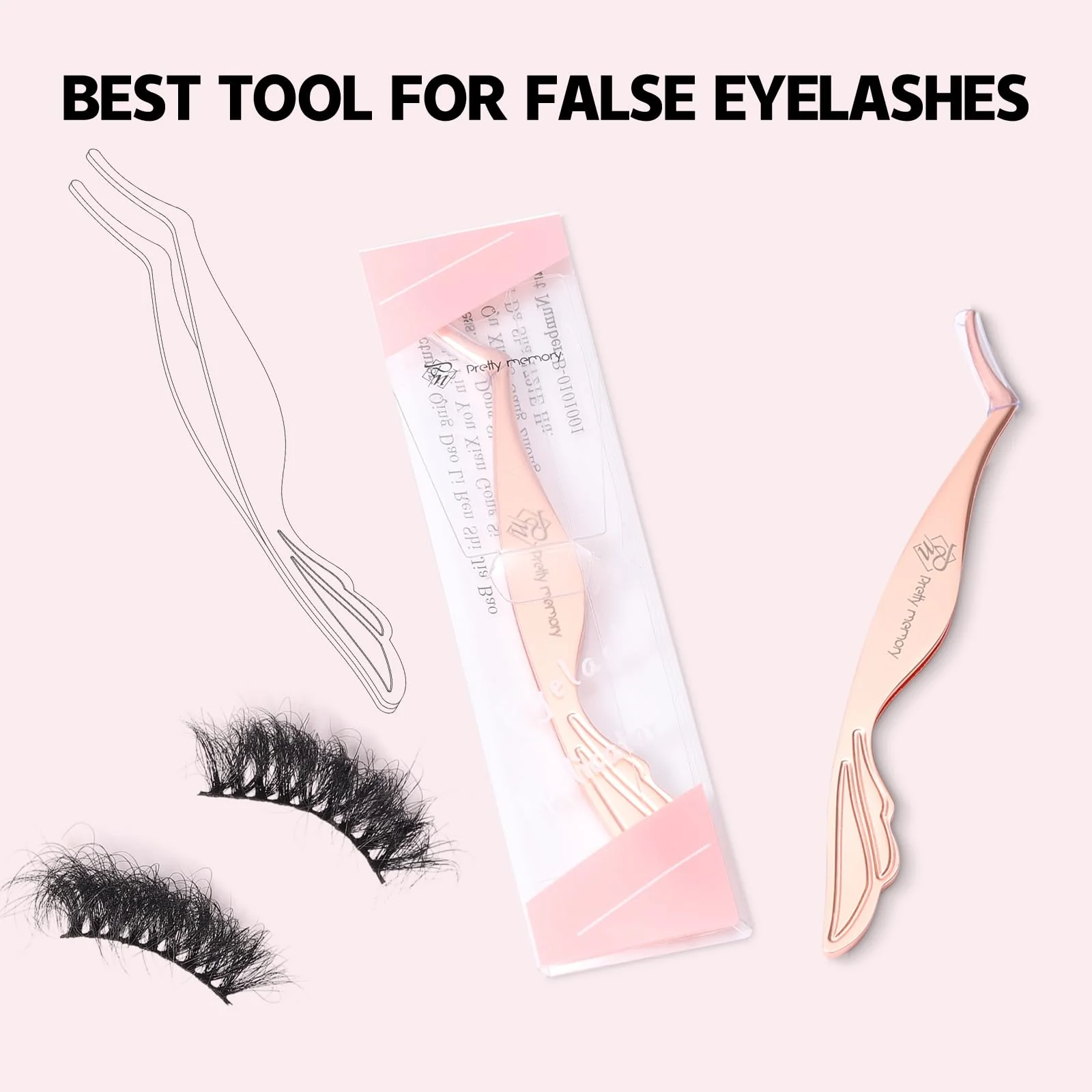 Pretty memory Eyelash Applicator Tool Stainless Steel Lash Tweezers Curved Eyelash Tweezers for Easy Lash Application and Removal, Rose Gold - Image 7