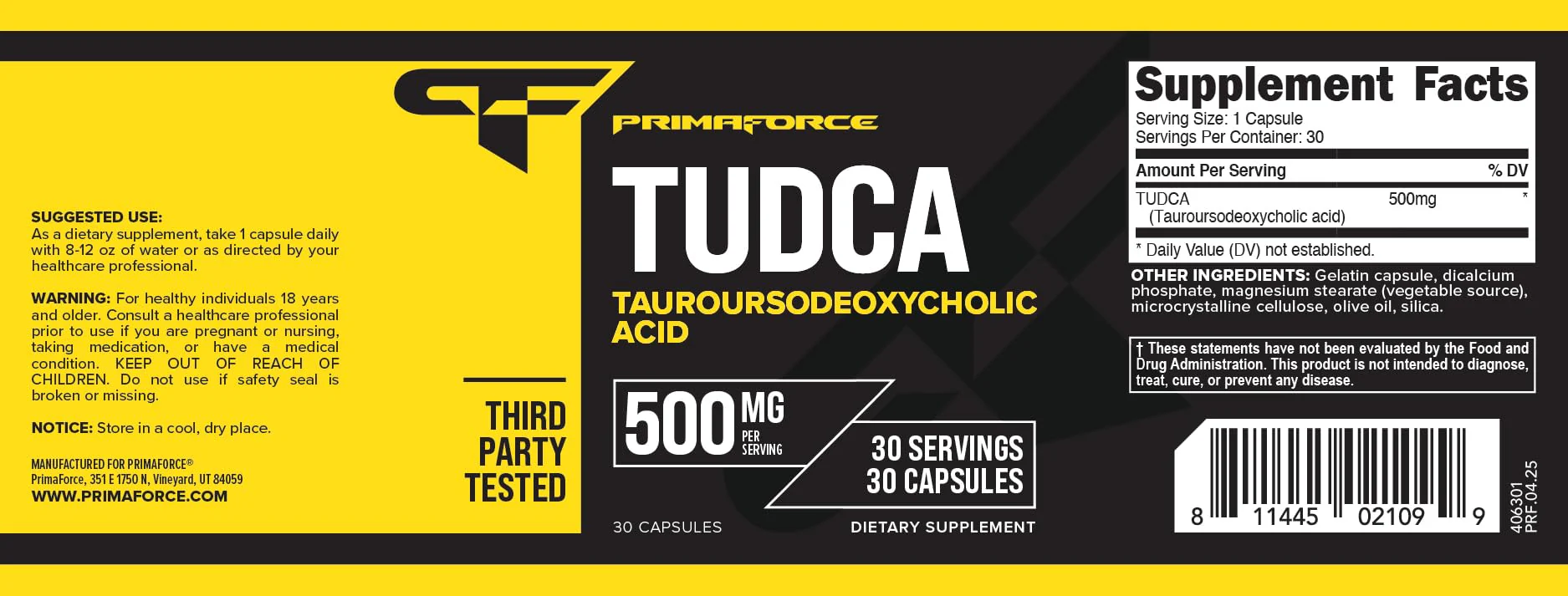 Primaforce TUDCA (Tauroursodeoxycholic Acid) 30 Servings, 500mg Tudca Per Serving | Premium Quality Bile Salts - Gluten Free, Non-GMO Supplement - Image 2