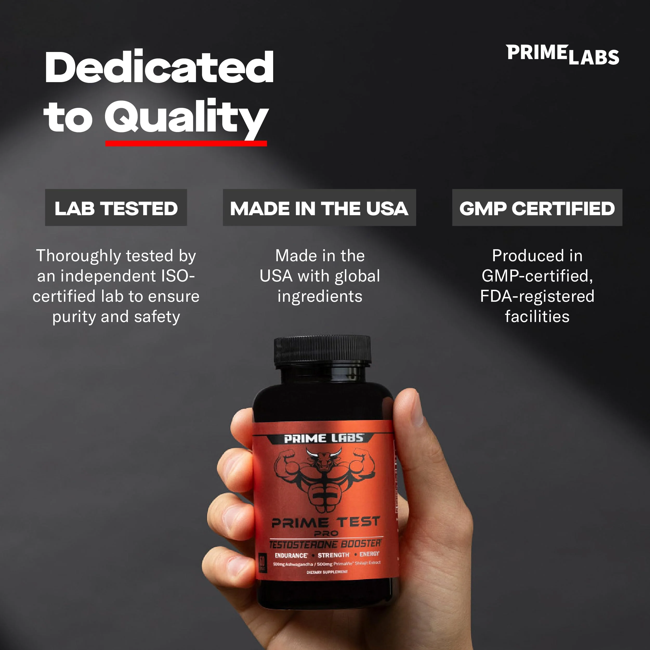 Prime Labs Prime Test Pro - Testosterone Supplement for Men - Test, Vitality, & Energy Booster - with Ashwagandha, PrimaVie Shilajit Extract, & DIM - 60 Capsules - Image 3