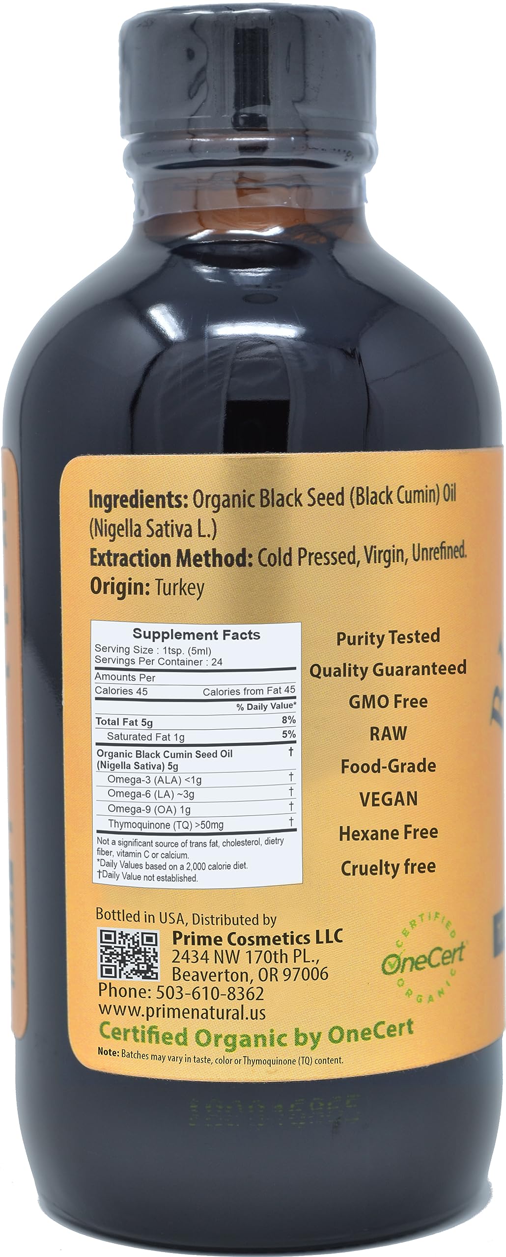 Prime Natural Organic Black Seed Oil 4oz - Cold Pressed Unrefined High Thymoquinone 1.7% USDA Certified - Turkish Origin Potent Nigella Sativa Liquid - Vegan Omega 3 6 9, Antioxidant - Image 9