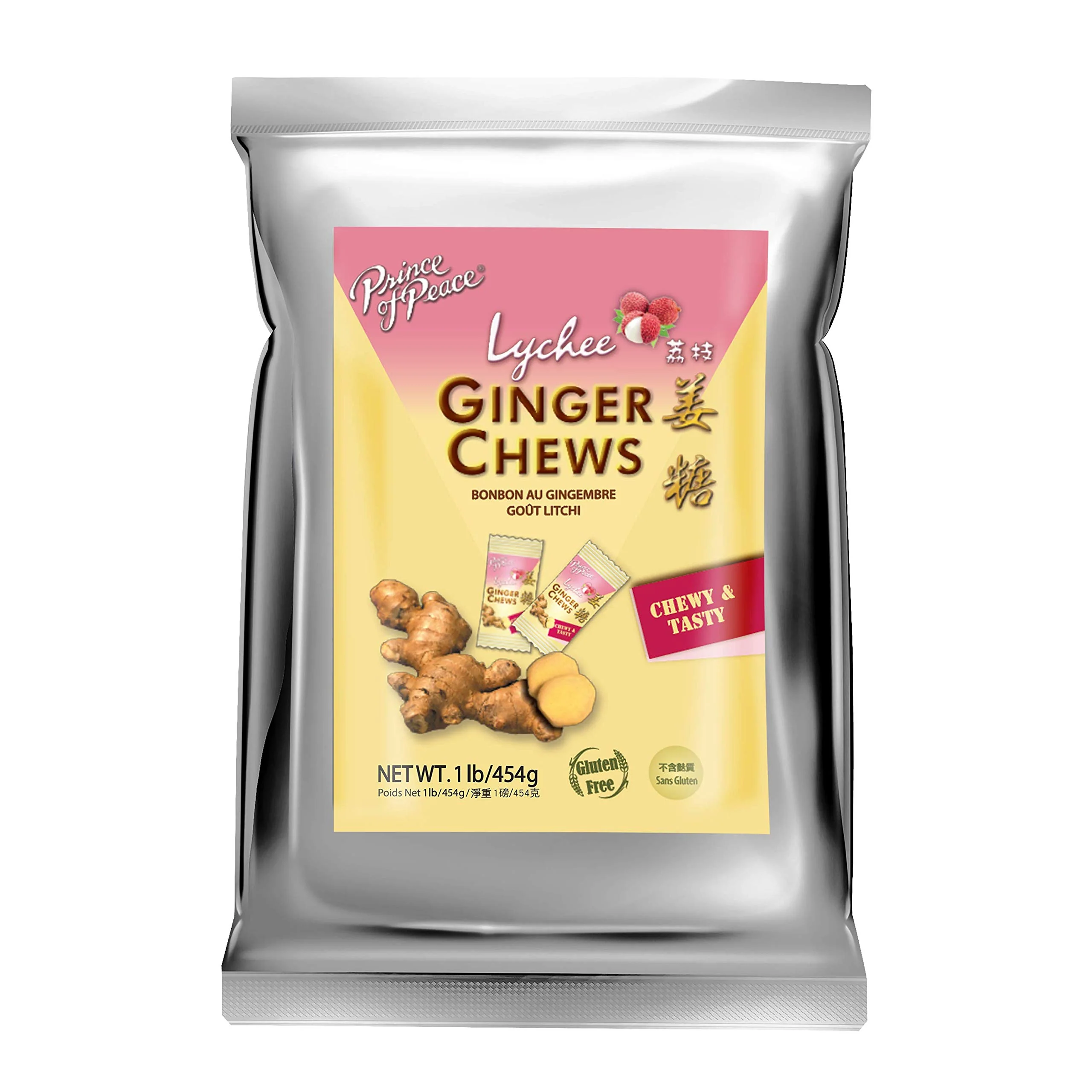 Prince of Peace Ginger Chews with Lychee, 1 lb. â€“ Candied Ginger â€“ Lychee Flavored Candy â€“ Lychee Ginger Chews