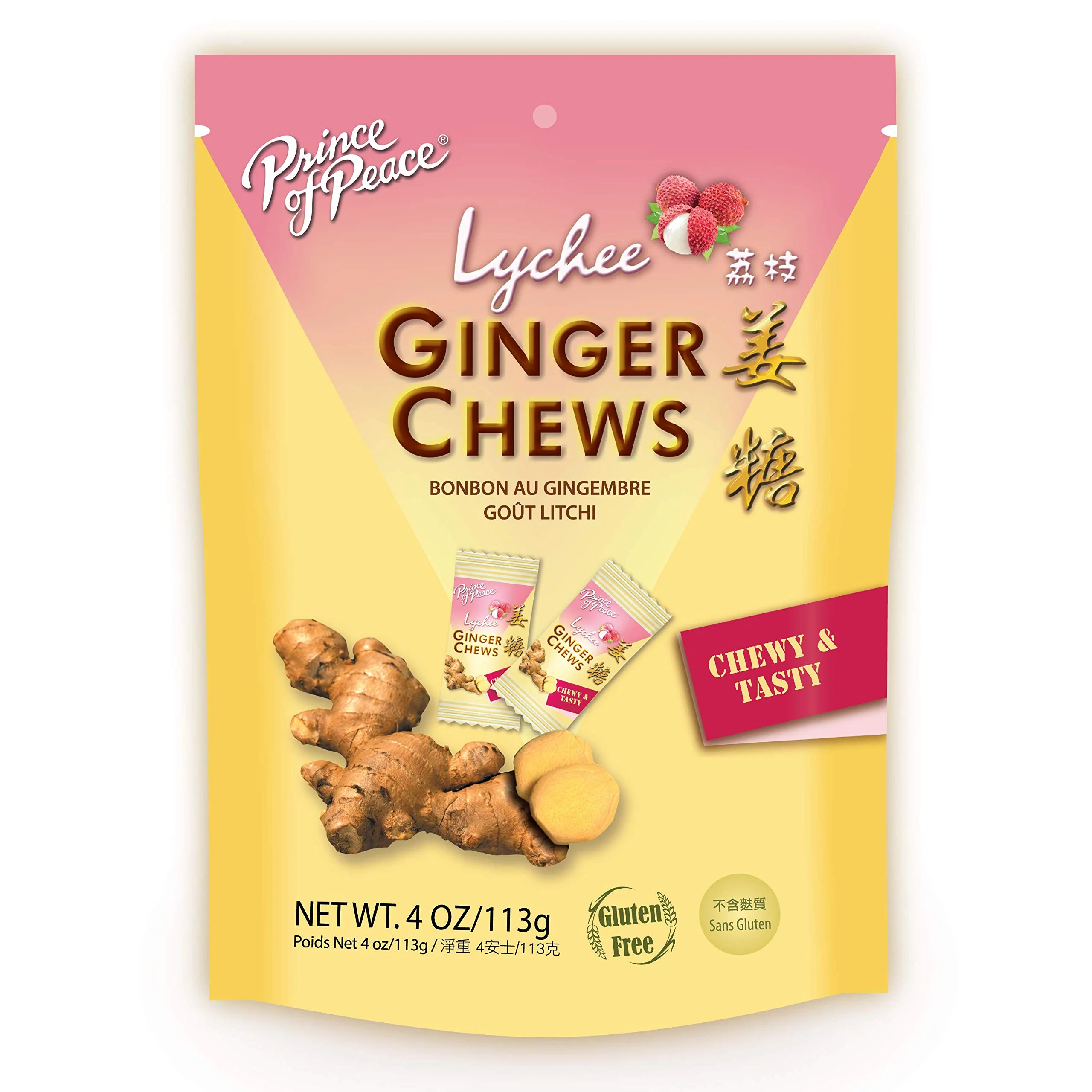 Prince of Peace Ginger Chews with Lychee, 4 oz. – Candied Ginger – Lychee Flavored Candy – Lychee Ginger Chews - Image 2
