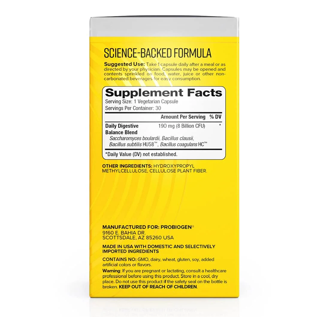 Probiogen Daily Digestive Balance Probiotic, Digestive Supplement, 30 Count Capsules (681816) - Image 2