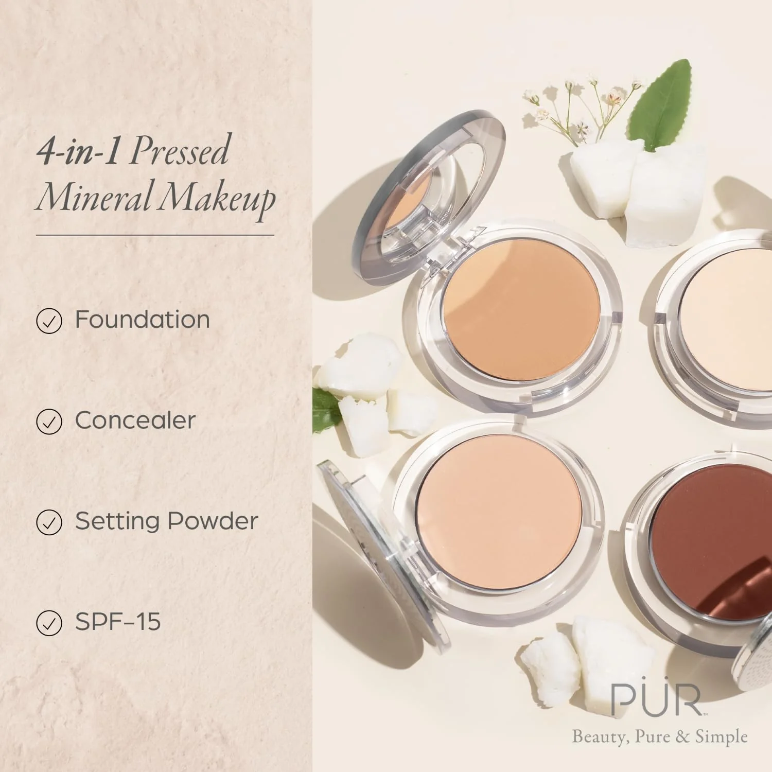PUR Beauty 4-in-1 Pressed Mineral Makeup Powder Foundation with SPF 15 - Concealer & Finishing Compact Pressed Powder for Face - Buildable Medium to Full Coverage Foundation Powder (Blush Medium) - Image 17