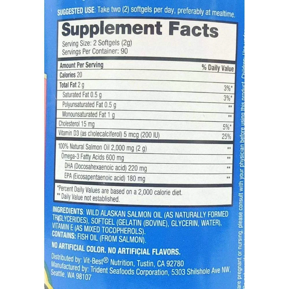 Pure Alaska Omega-3 Wild Alaskan Salmon Oil 1000mg Softgels 180-Count - Image 4