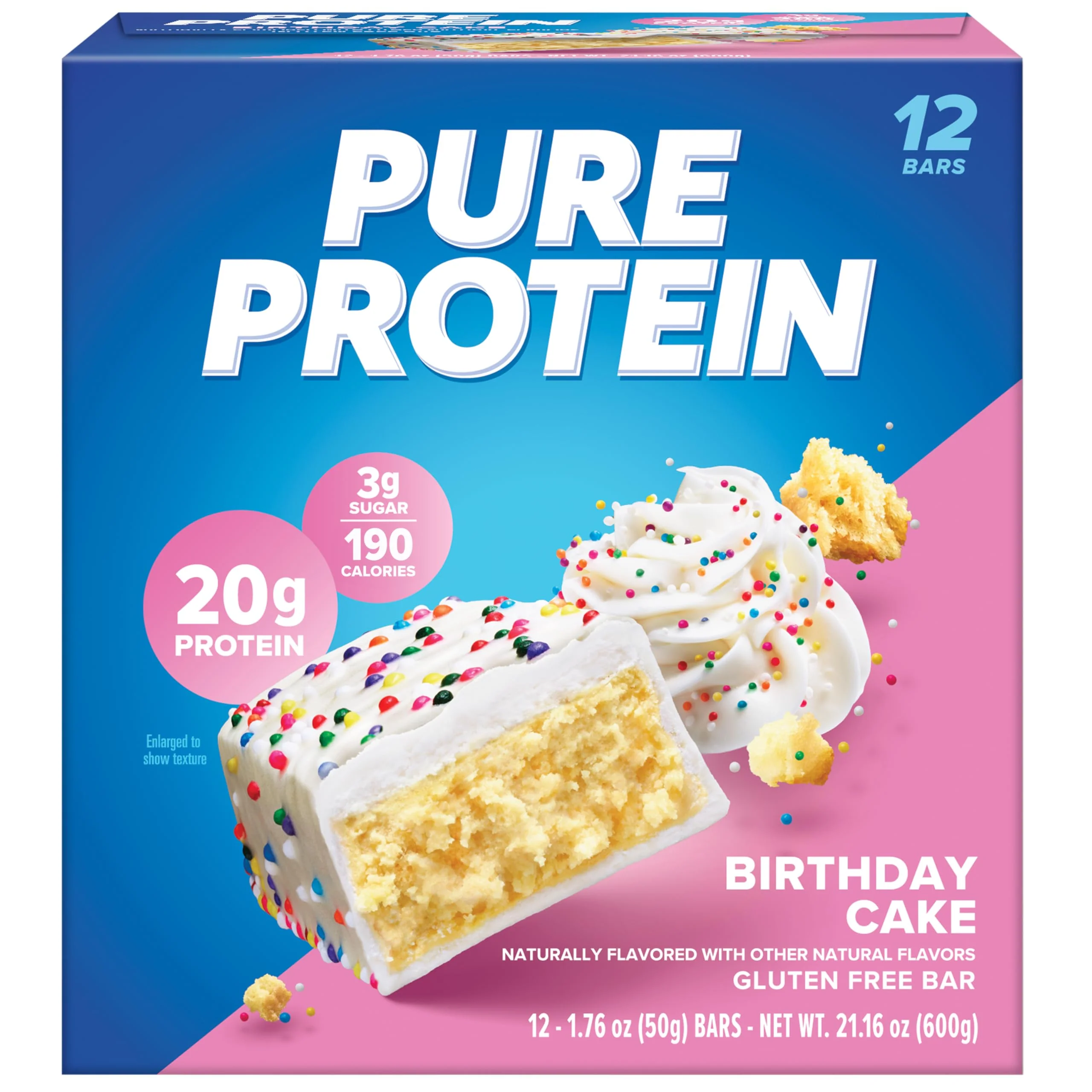 Pure Protein Birthday Cake Protein Bars – 20g Protein, 3g Sugar, 190 Calories (12 count) Low Sugar* High Protein Snack - Gluten Free - Perfect for a Healthy Snack - Image 5