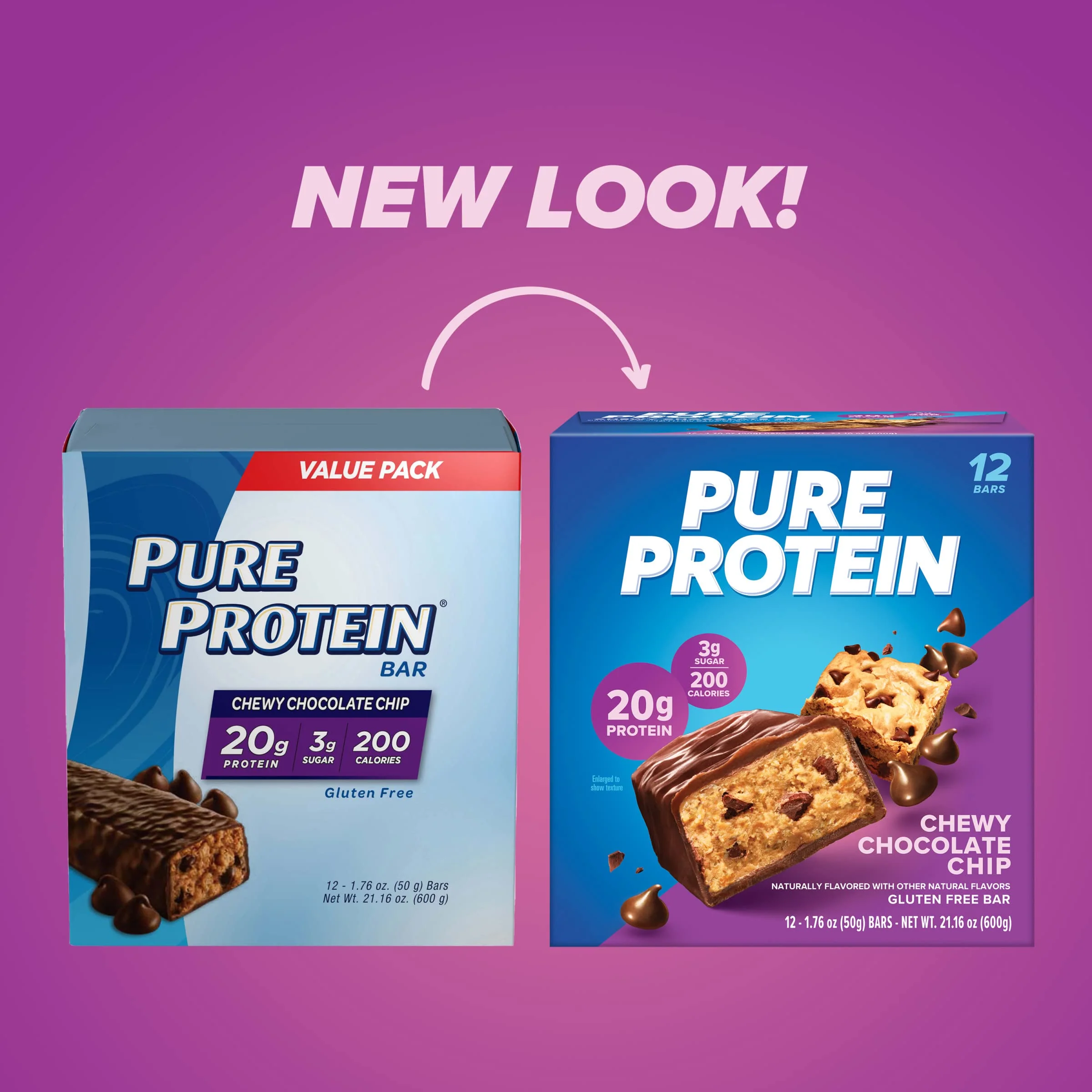 Pure Protein Chewy Chocolate Chip Protein Bars – 20g Protein, 3g Sugar, 190 Calories (12 count) Low Sugar* High Protein Snack - Gluten Free - Perfect for a Healthy Snack - Image 5