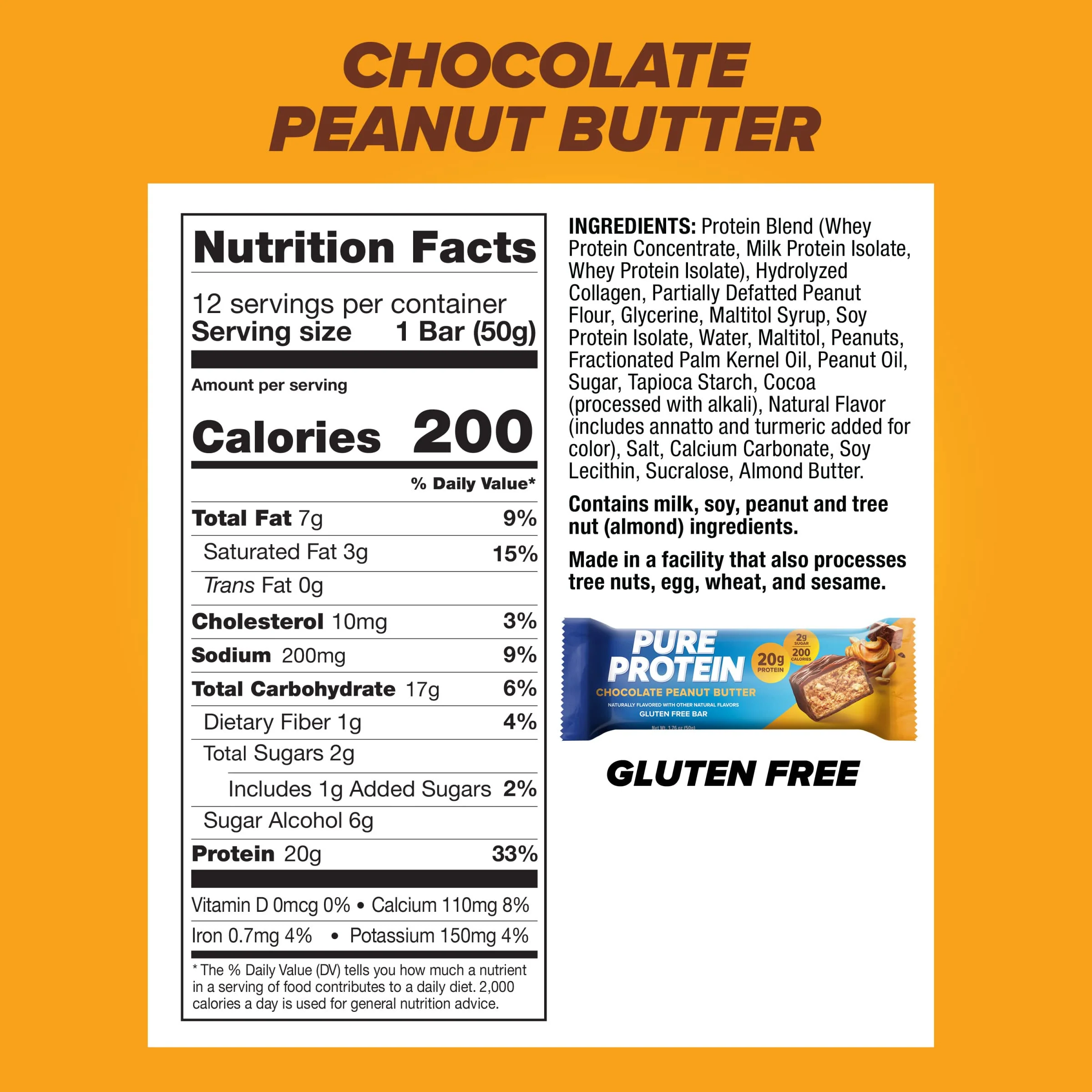 Pure Protein Chocolate Peanut Butter Protein Bars – 20g Protein, 3g Sugar, 190 Calories (12 count) Low Sugar* High Protein Snack - Gluten Free - Perfect for a Healthy Snack - Image 6