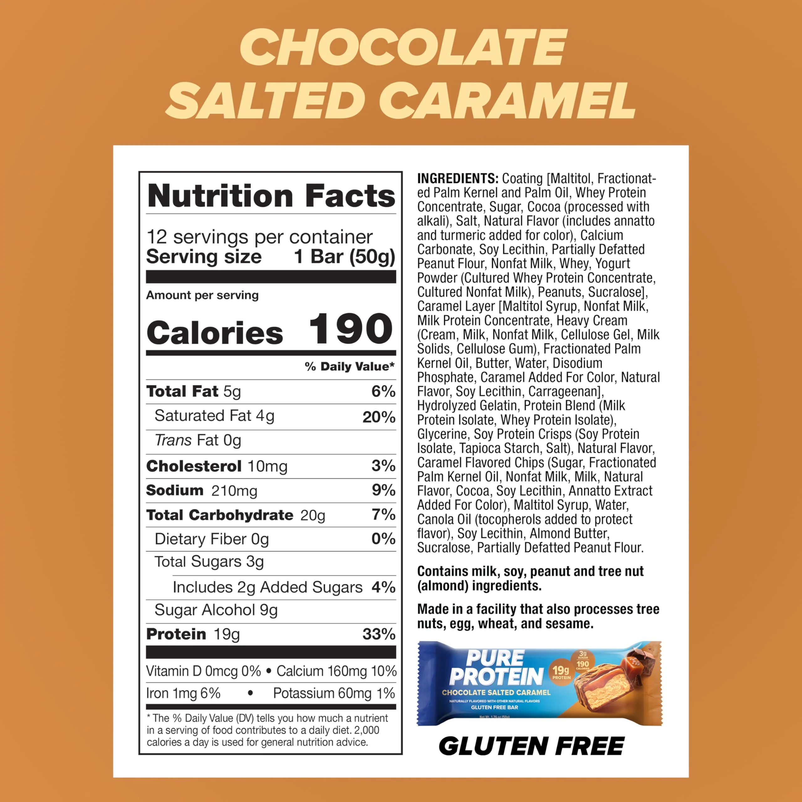 Pure Protein Chocolate Salted Caramel Protein Bars – 20g Protein, 3g Sugar, 190 Calories (12 count) Low Sugar* High Protein Snack - Gluten Free - Perfect for a Healthy Snack - Image 6