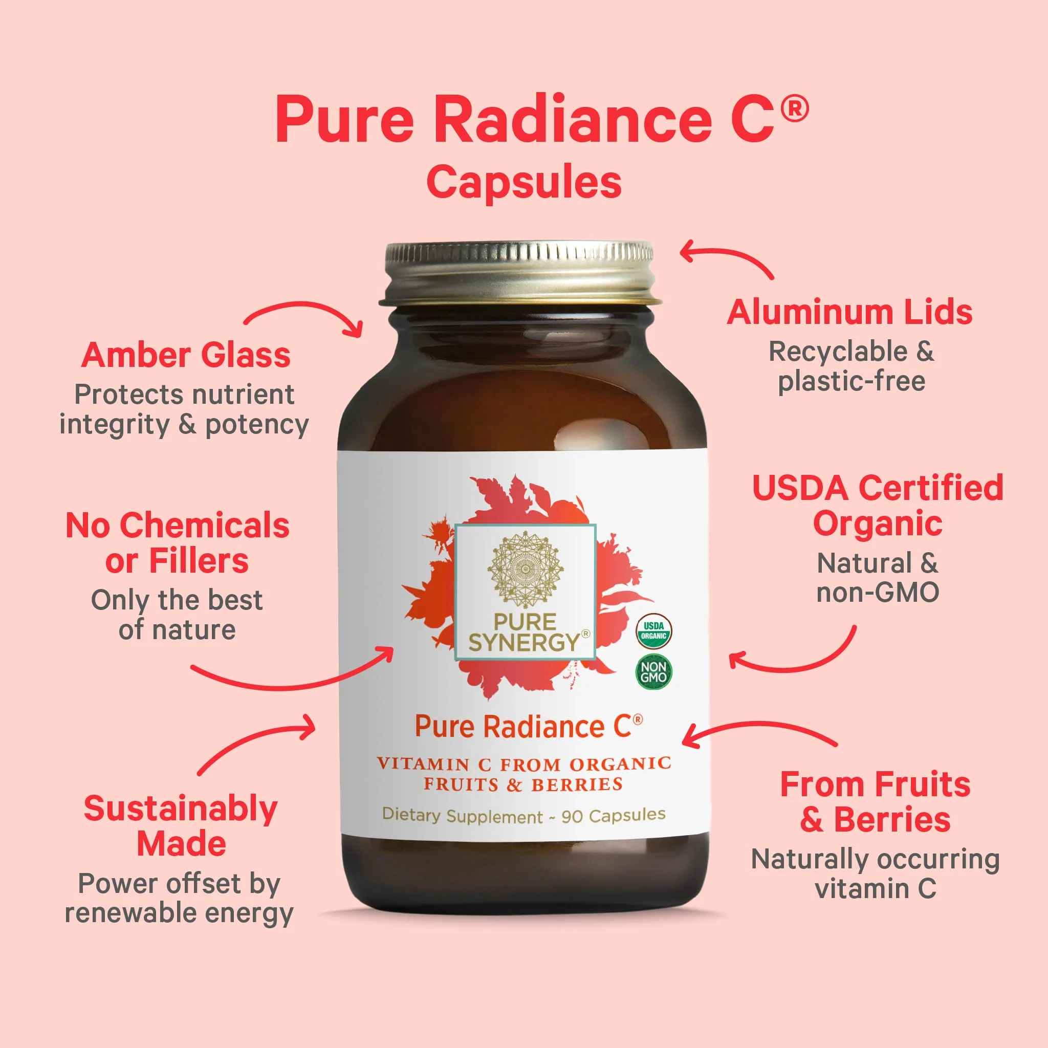 PURE SYNERGY Pure Radiance C | Organic Vitamin C Capsules | 100% Natural, Whole Food, Non-GMO Supplement with Organic Camu Camu | for Immune and Collagen Support (90 Capsules) - Image 13