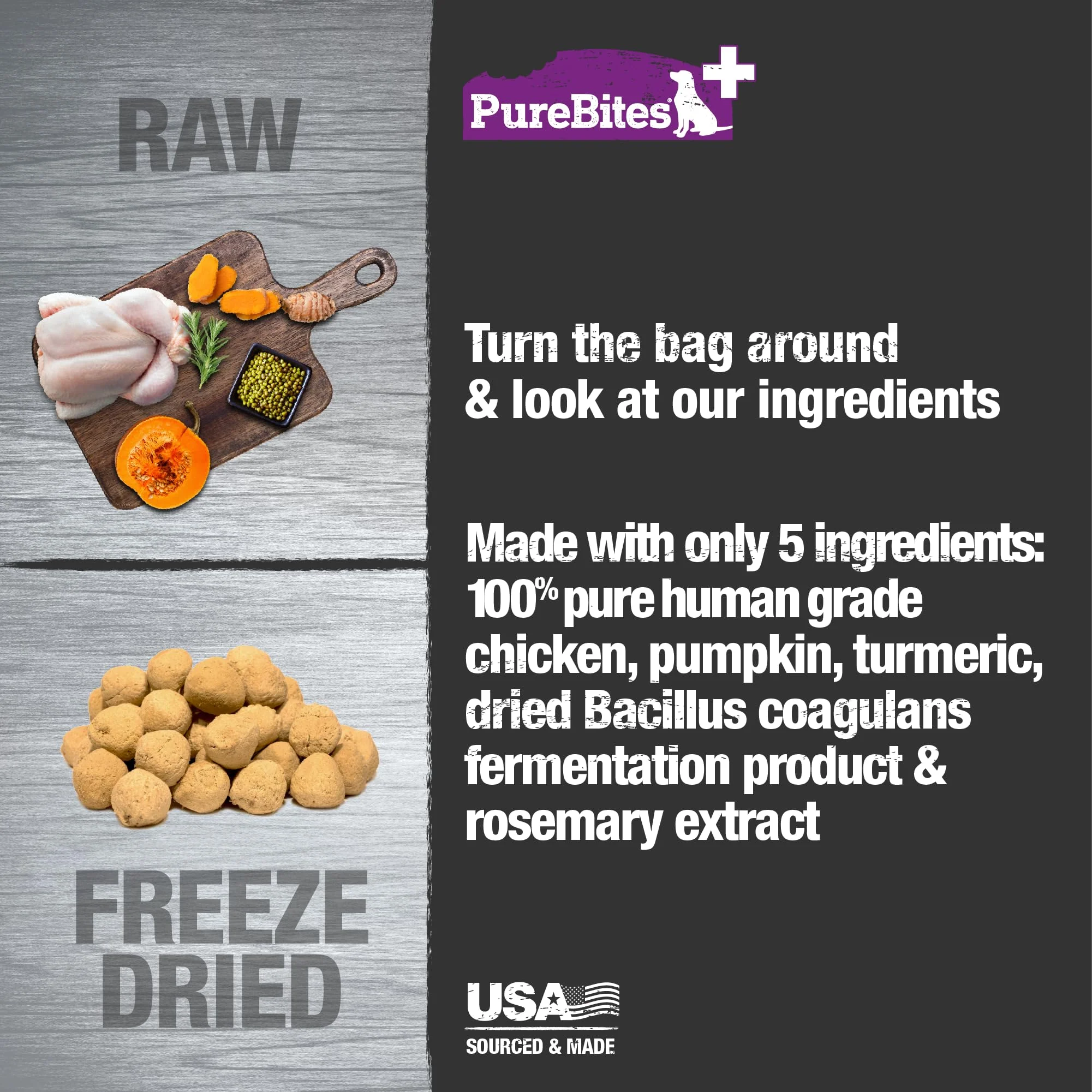 PureBites+ Gut & Digestion Freeze Dried Dog Treats, 5 Ingredients, Made in USA, 3oz - Image 4