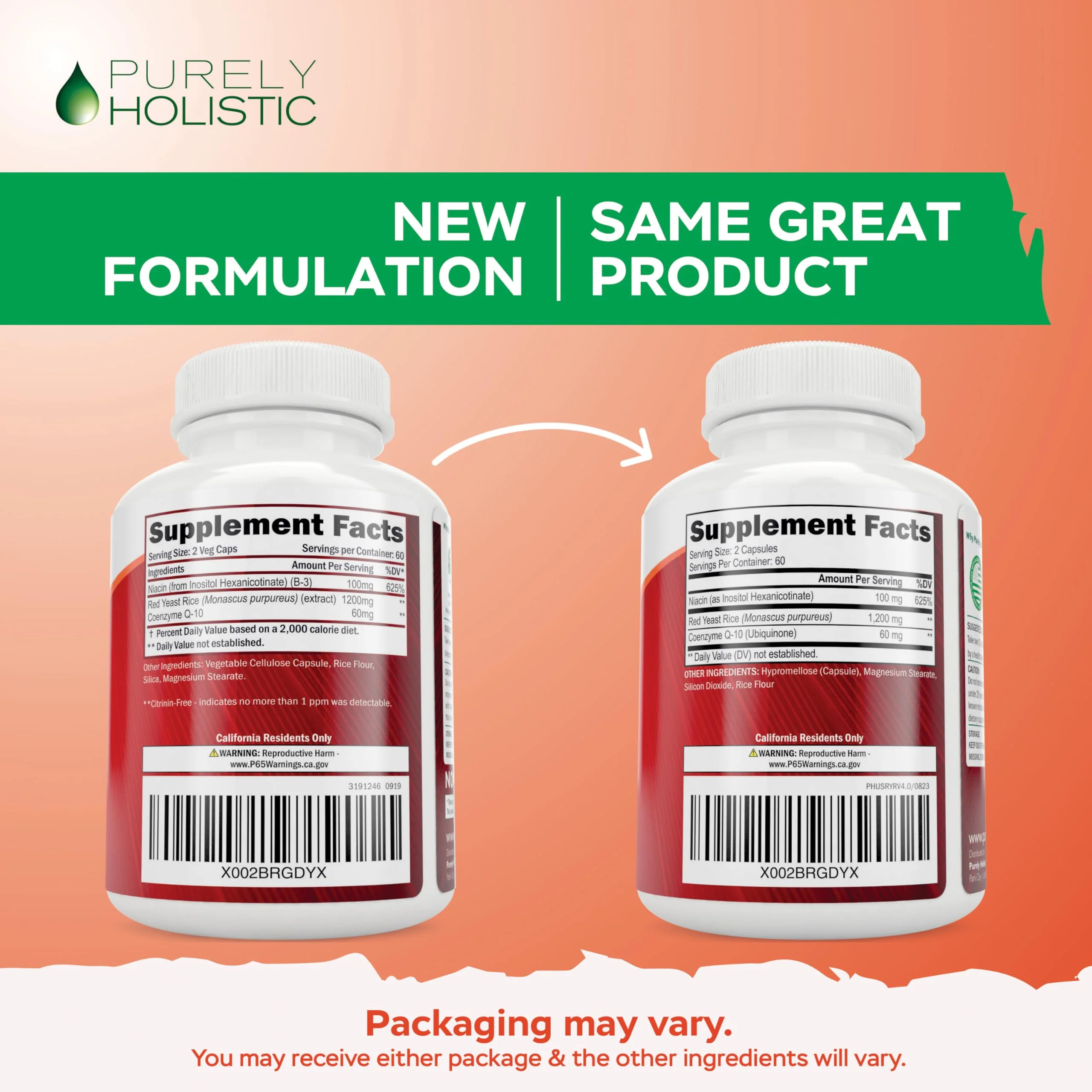 Purely Holistic Red Yeast Rice 1200mg with CoQ10 Supplement & Flush Free Niacin 120 Extra Strength Vegetarian Capsules – Advanced Healthy Heart Formula - Non-Irradiated, Citrinin Free - Image 2
