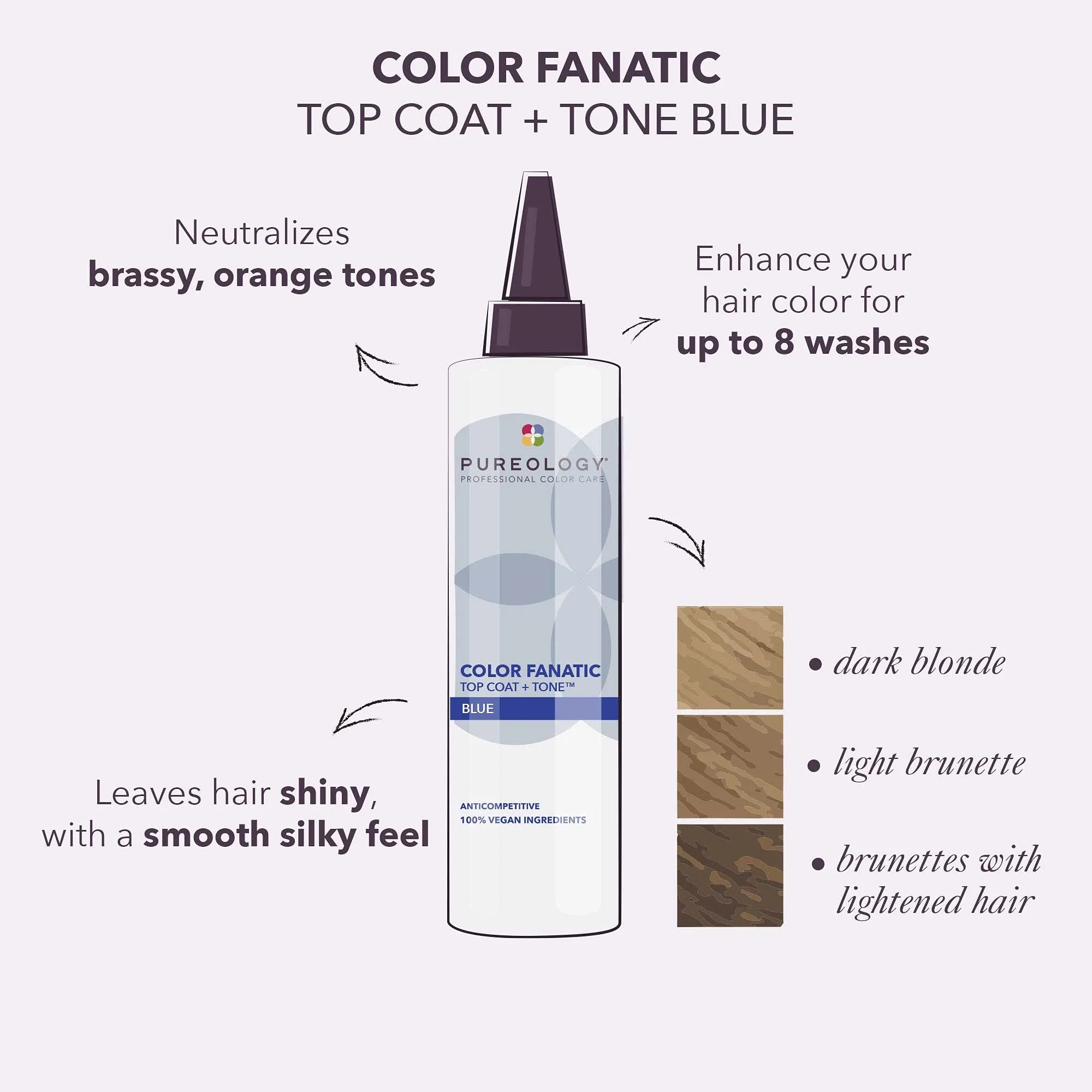 Pureology Color Fanatic Top Coat + Tone Blue High-Gloss Hair Toner | Toning Hair Gloss for Color-Treated Hair | Glaze For Dark Blonde to Brunette Hair | 6.7 Fl Oz - Image 9