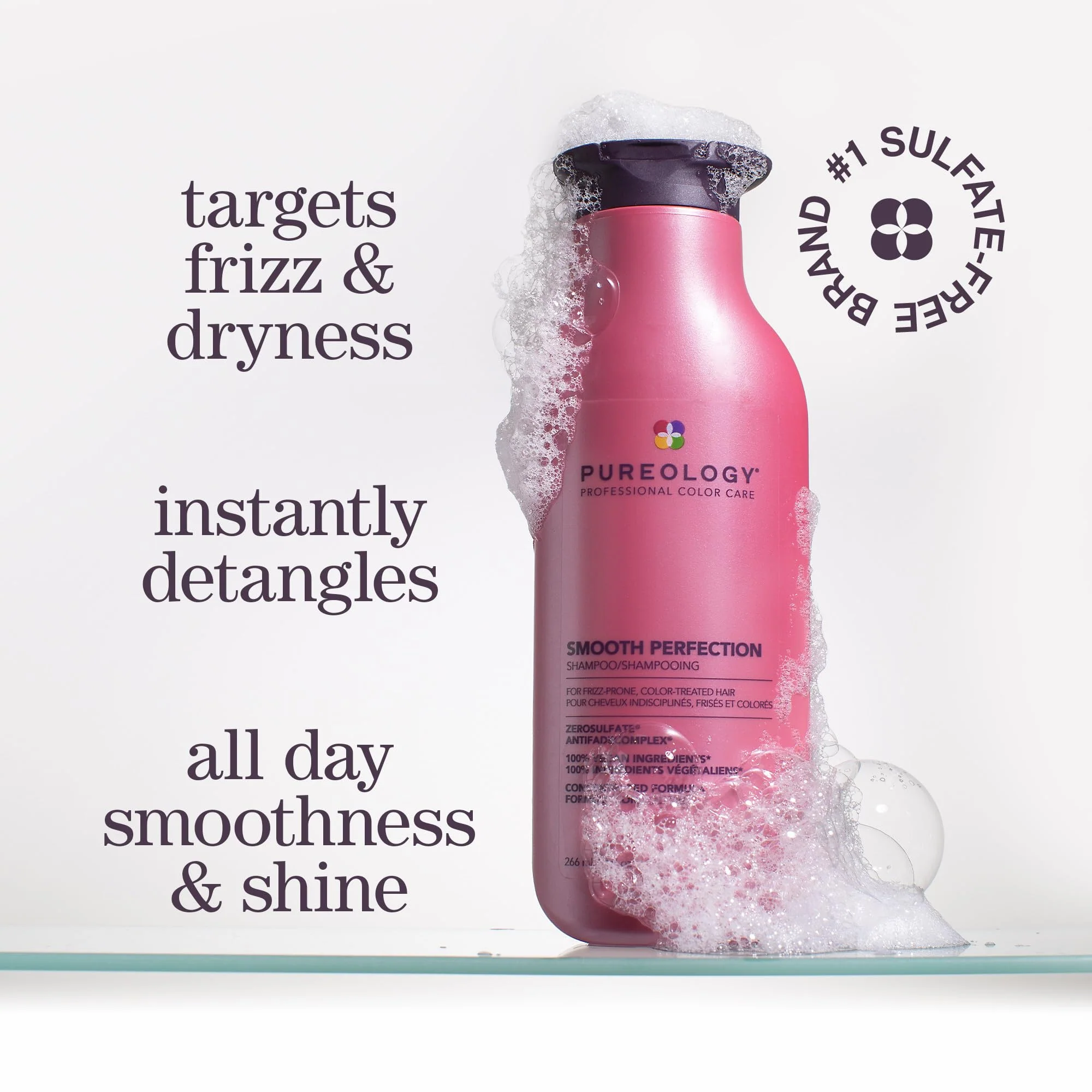 Pureology Smooth Perfection Shampoo - For Frizzy and Color Treated Hair, Smooths Hair & Controls Frizz, Sulfate-Free & Vegan, 33 Fl Oz - Image 8