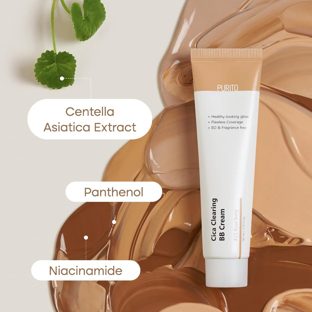 PURITO Cica Clearing BB Cream #31 Deep Warm 1 fl.oz / 30ml, Vegan bb cream, foundation, cruelty free - Image 5
