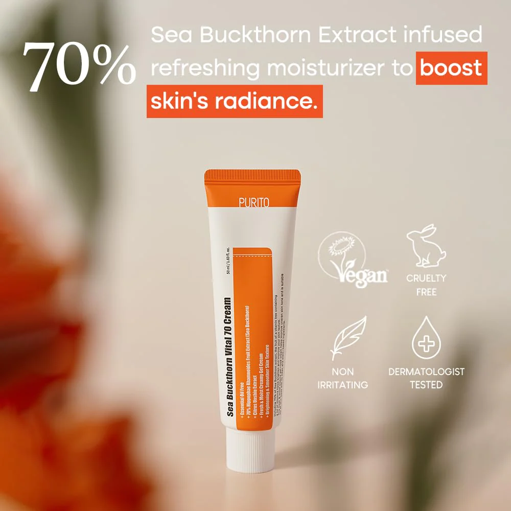 PURITO [ESSENTIAL OIL-FREE Sea Buckthorn Vital 70 Cream 50ml / 1.7 fl.oz - Image 7