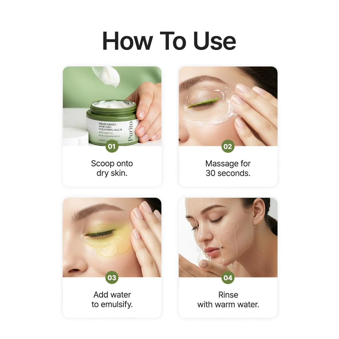 PURITO From Green Avocado Cleansing Balm 100ml / 3.38 fl. oz., Melt-In Moisture with Avocado Oil, Vegan, Cruelty-Free, Suitable for Dry Skin, Korean Skincare - Image 3