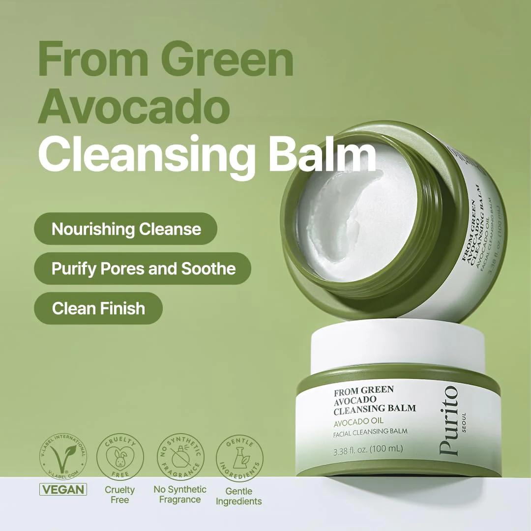 PURITO From Green Avocado Cleansing Balm 100ml / 3.38 fl. oz., Melt-In Moisture with Avocado Oil, Vegan, Cruelty-Free, Suitable for Dry Skin, Korean Skincare - Image 8