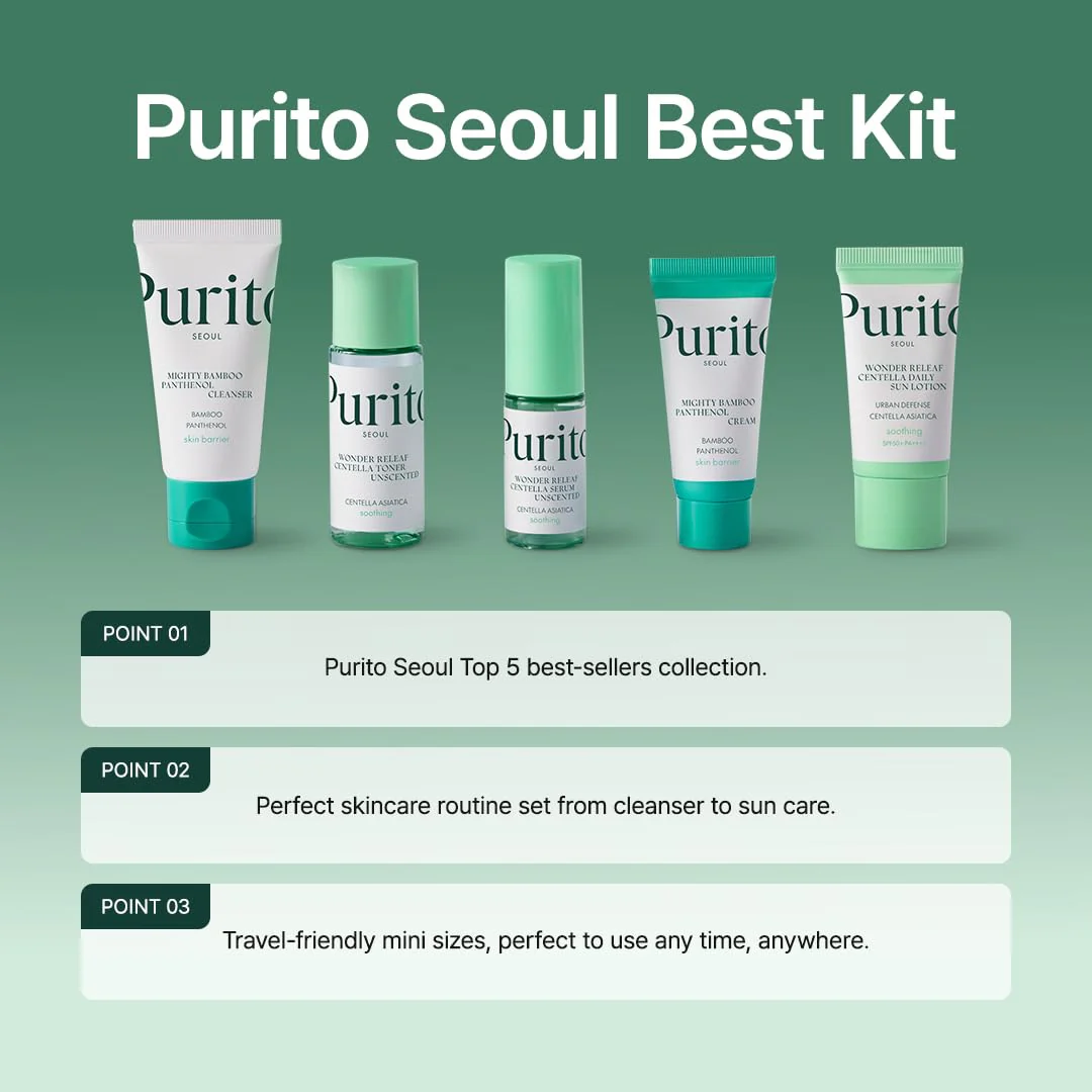 PURITO SEOUL Best Kit - Skincare Routine with Panthenol Cleanser & Cream, Unscented Centella Serum & Toner, For All Skin Types, Gift Set, For Face, Facial Serum, K-Beauty, 3.52 fl. oz. - Image 4