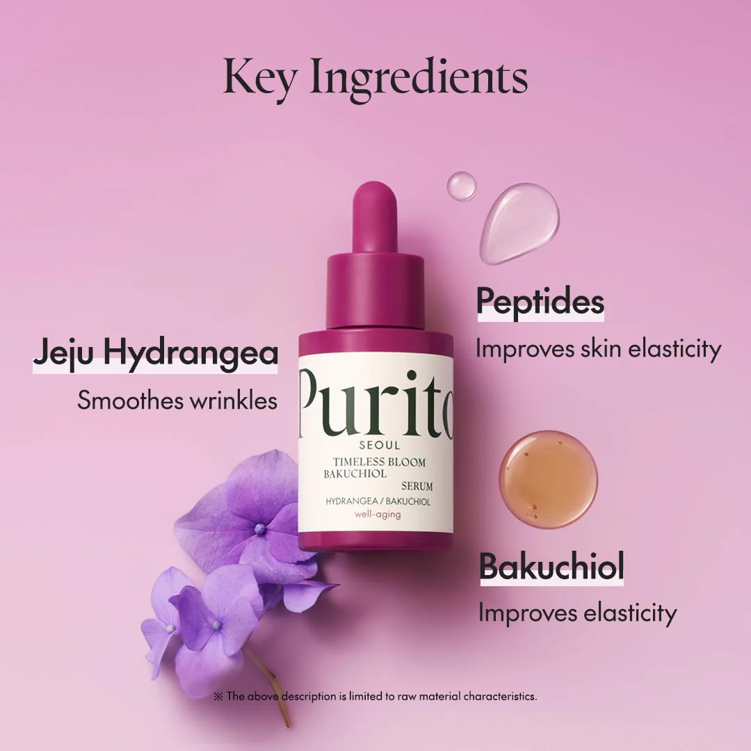 PURITO SEOUL Timeless Bloom Bakuchiol Serum, Korean Jeju Hydrangea, for Sensitive Skin, Ampoule, Fine Line Reduction, Anti Aging Facial Serum for face, K-Beauty, 30ml 1fl.oz - Image 6