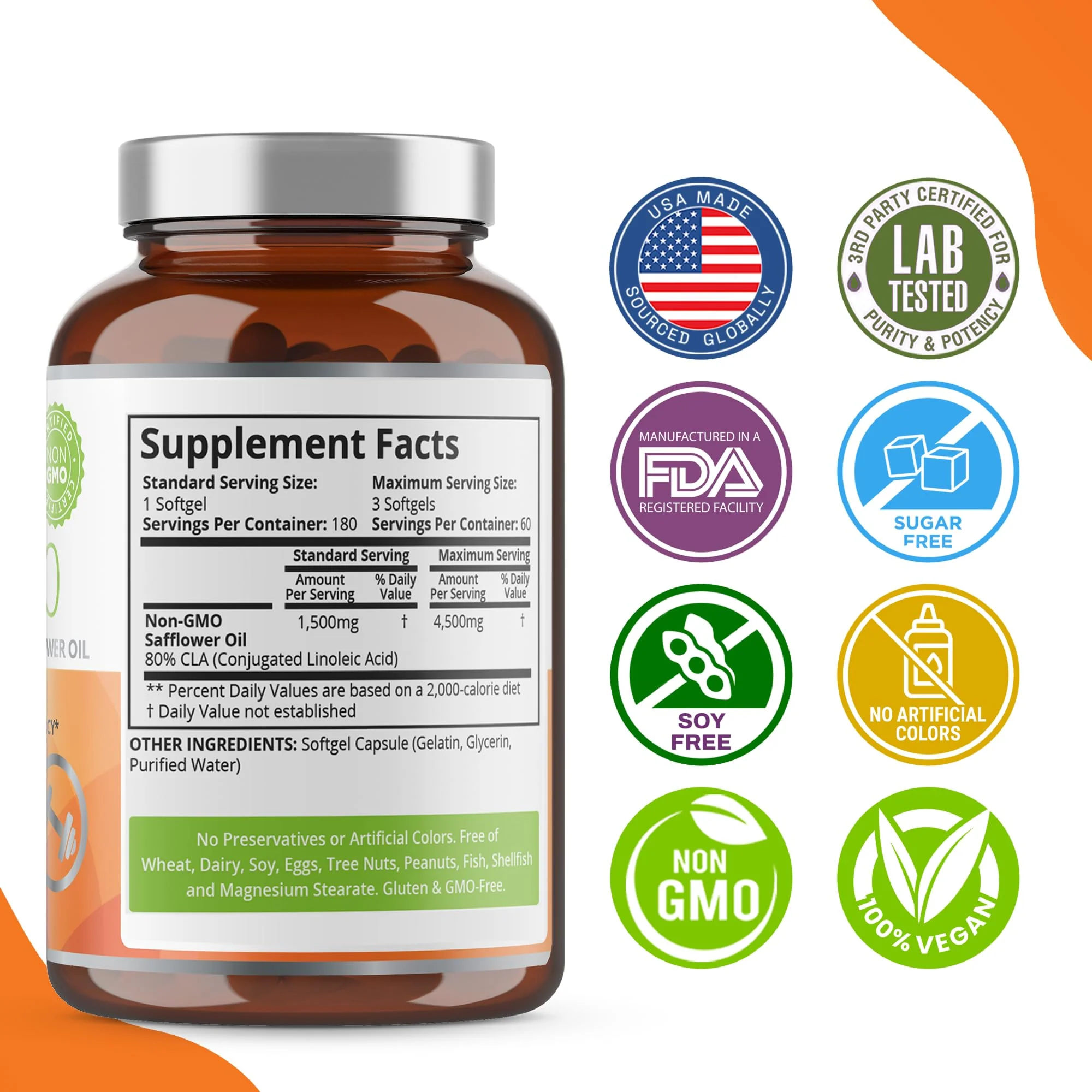 Purity Labs CLA Supplements 4500MG - Non-GMO Safflower Oil - Supports Energy, Weight Loss, Heart Health, and Muscle Health - 180 Soft gels - Image 8