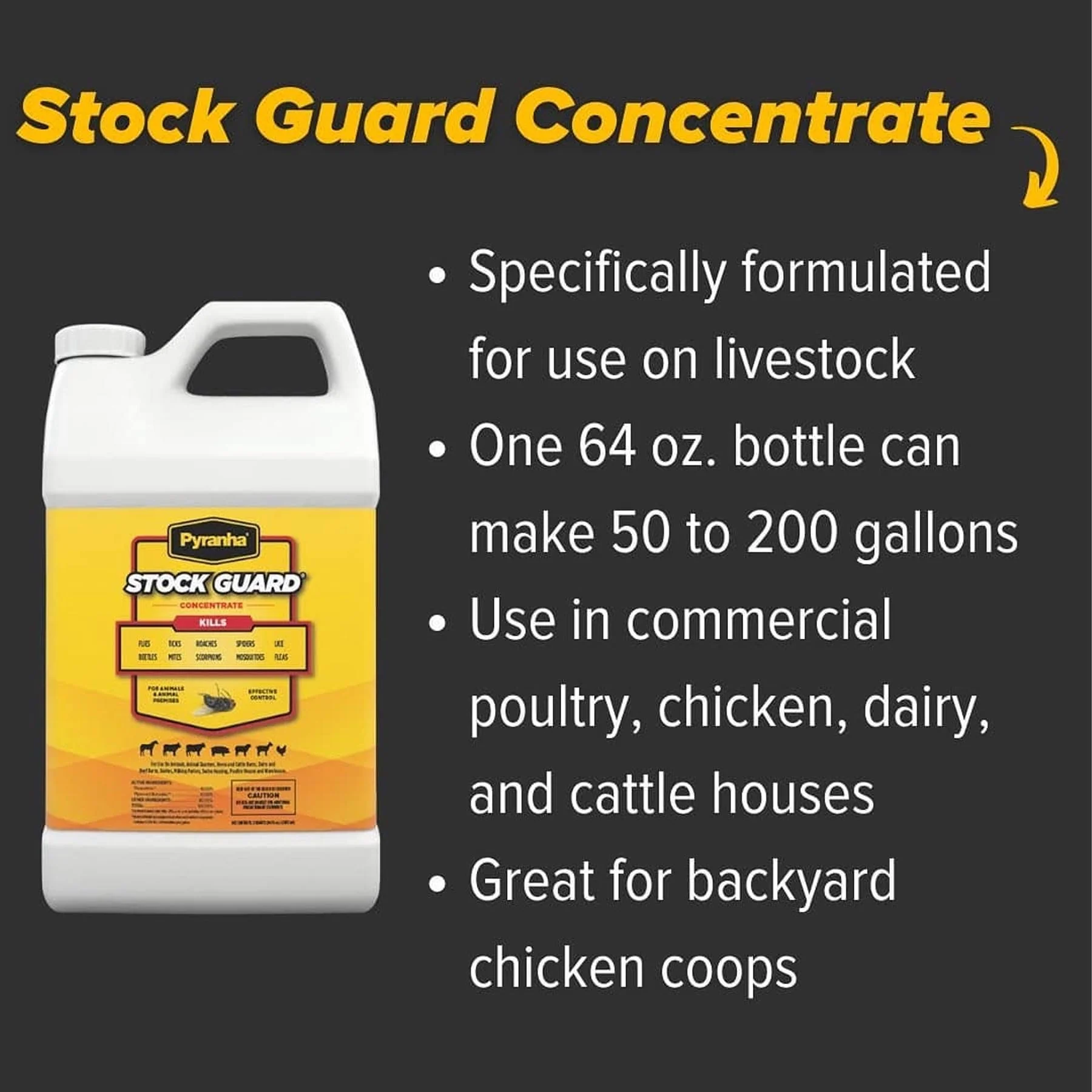 PYRANHA Stock Guard Concentrate - Livestock, Barn, Milk Rooms, Dairies, Poultry & Swine Houses Indoor Fly Control | Repels Flies, Lice, Ticks, Beetles, Mites, Gnats, 8 Oz - Image 4