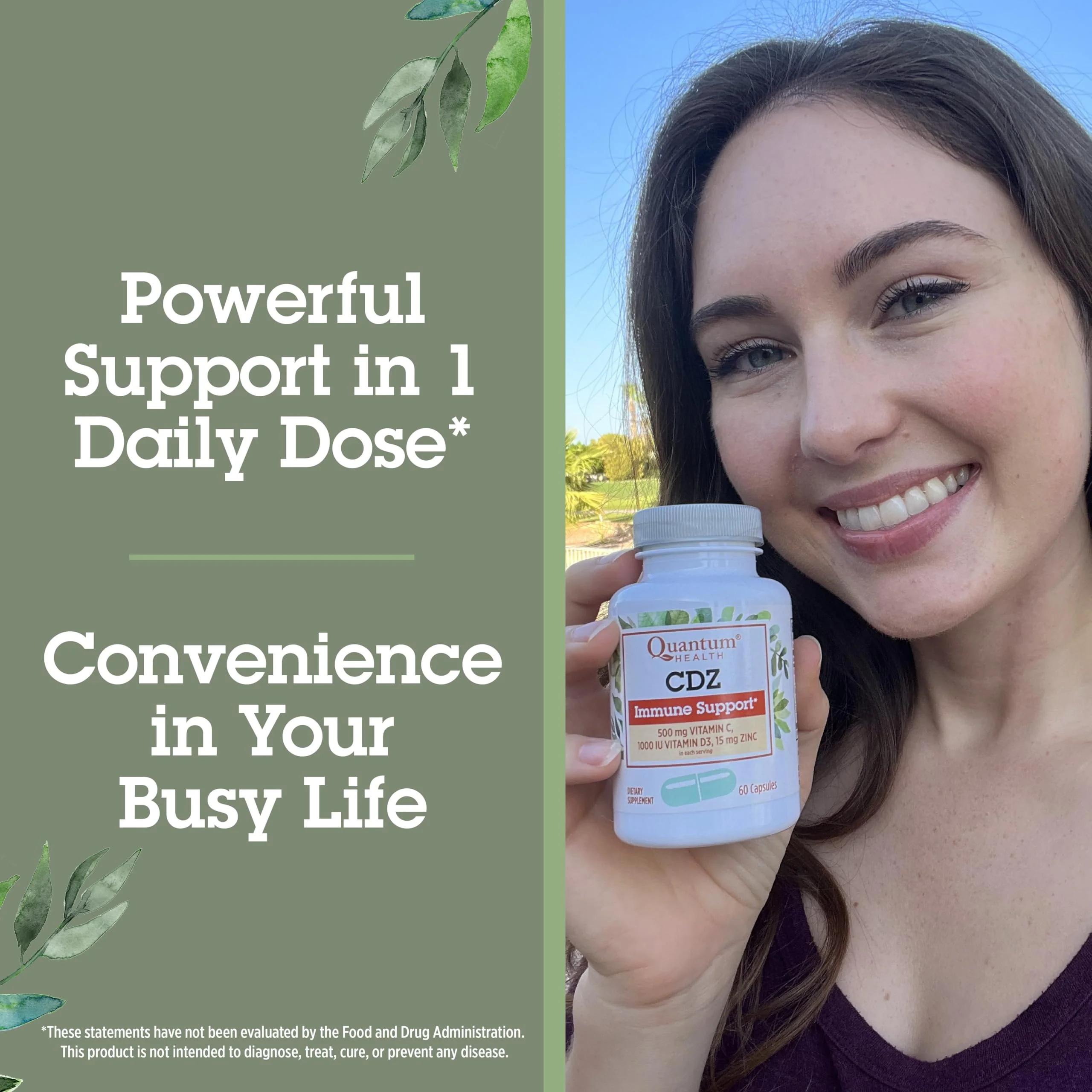 Quantum Health CDZ Immune Support Supplement Vitamin C 500 mg, Vitamin D 1000 IU Plus Zinc 15 mg Powerful Whole Body Wellness Support Complex - Daily Immunity Boost for Women & Men - 60 Capsules - Image 4