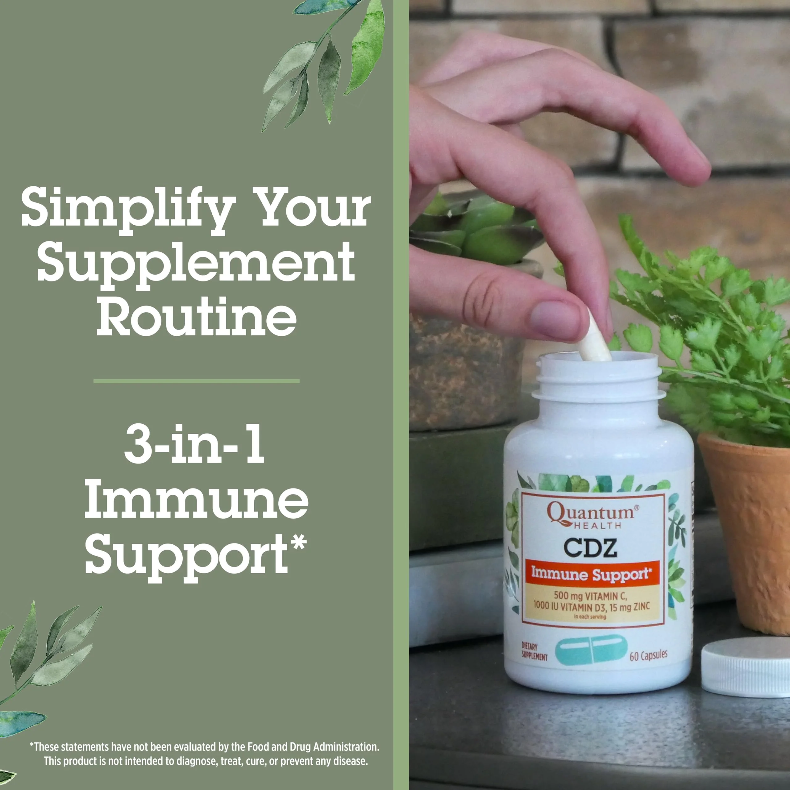 Quantum Health CDZ Immune Support Supplement Vitamin C 500 mg, Vitamin D 1000 IU Plus Zinc 15 mg Powerful Whole Body Wellness Support Complex - Daily Immunity Boost for Women & Men - 60 Capsules - Image 8