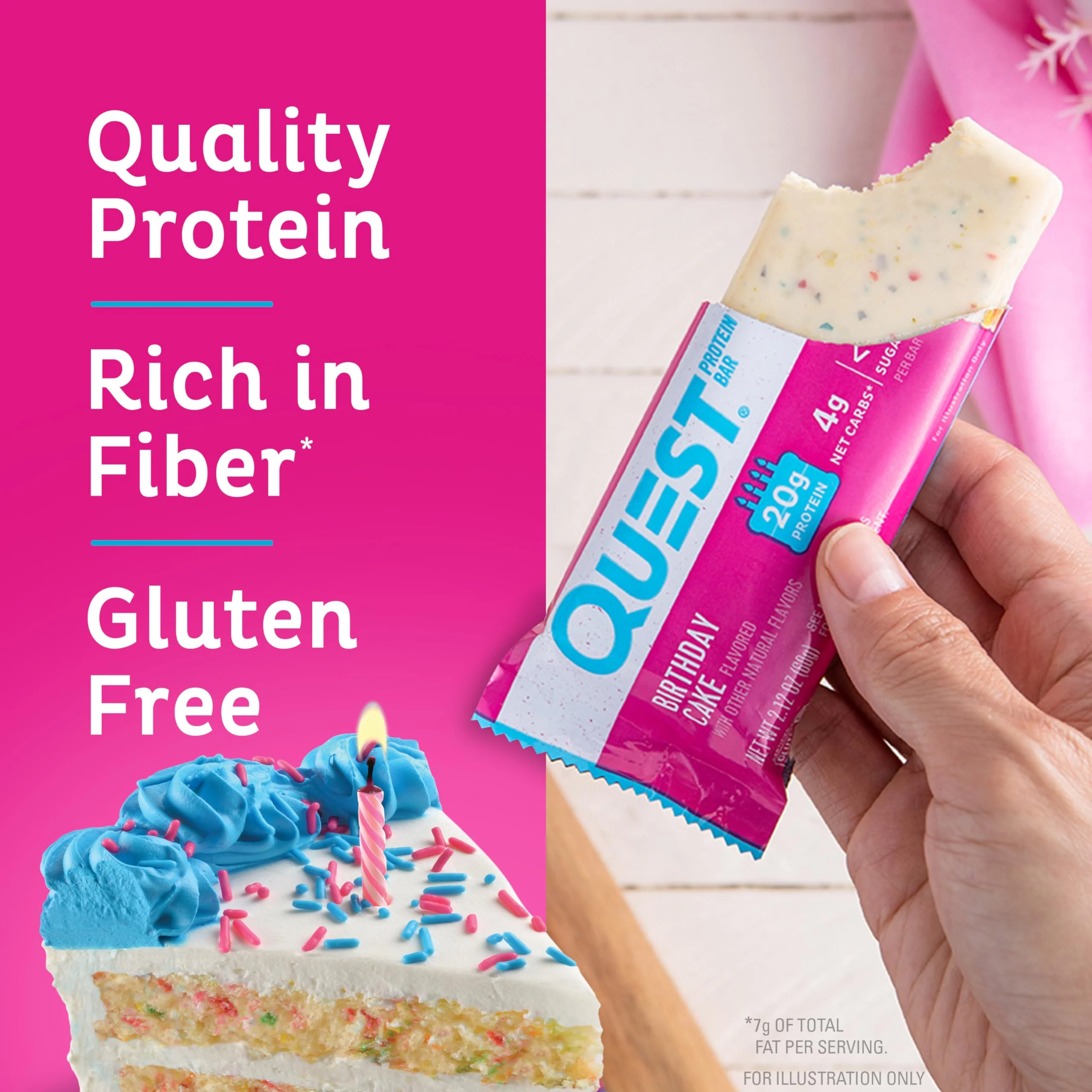 Quest Nutrition Birthday Cake Protein Bars, 20g Protein, 1g Sugar, 4g Net Carbs, Gluten Free, Keto Friendly, 12 Count - Image 11