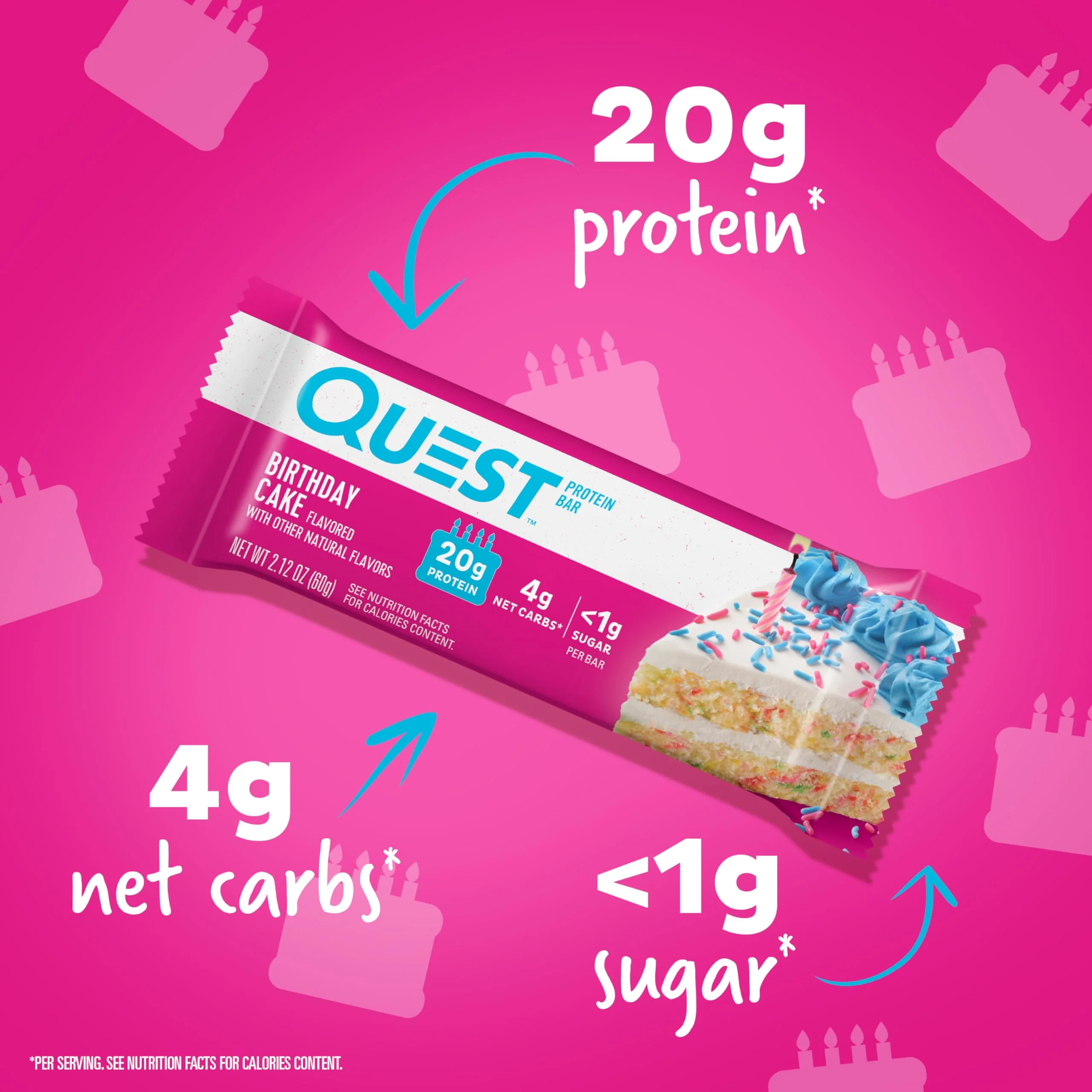 Quest Nutrition Birthday Cake Protein Bars, 20g Protein, 1g Sugar, 4g Net Carbs, Gluten Free, Keto Friendly, 12 Count - Image 12