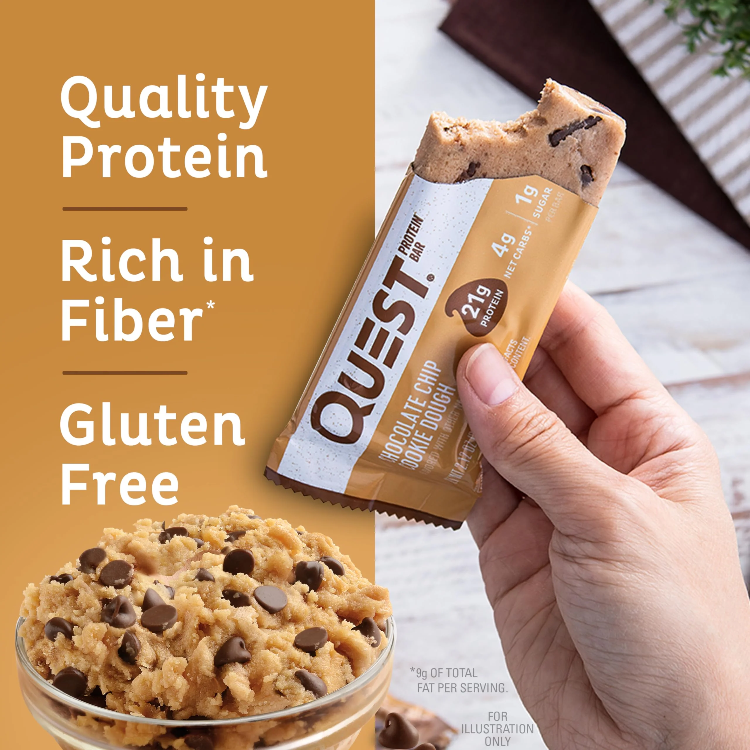 Quest Nutrition Chocolate Chip Cookie Dough Protein Bars, High Protein, Low Carb, Gluten Free, Keto Friendly, 12 Count - Image 6