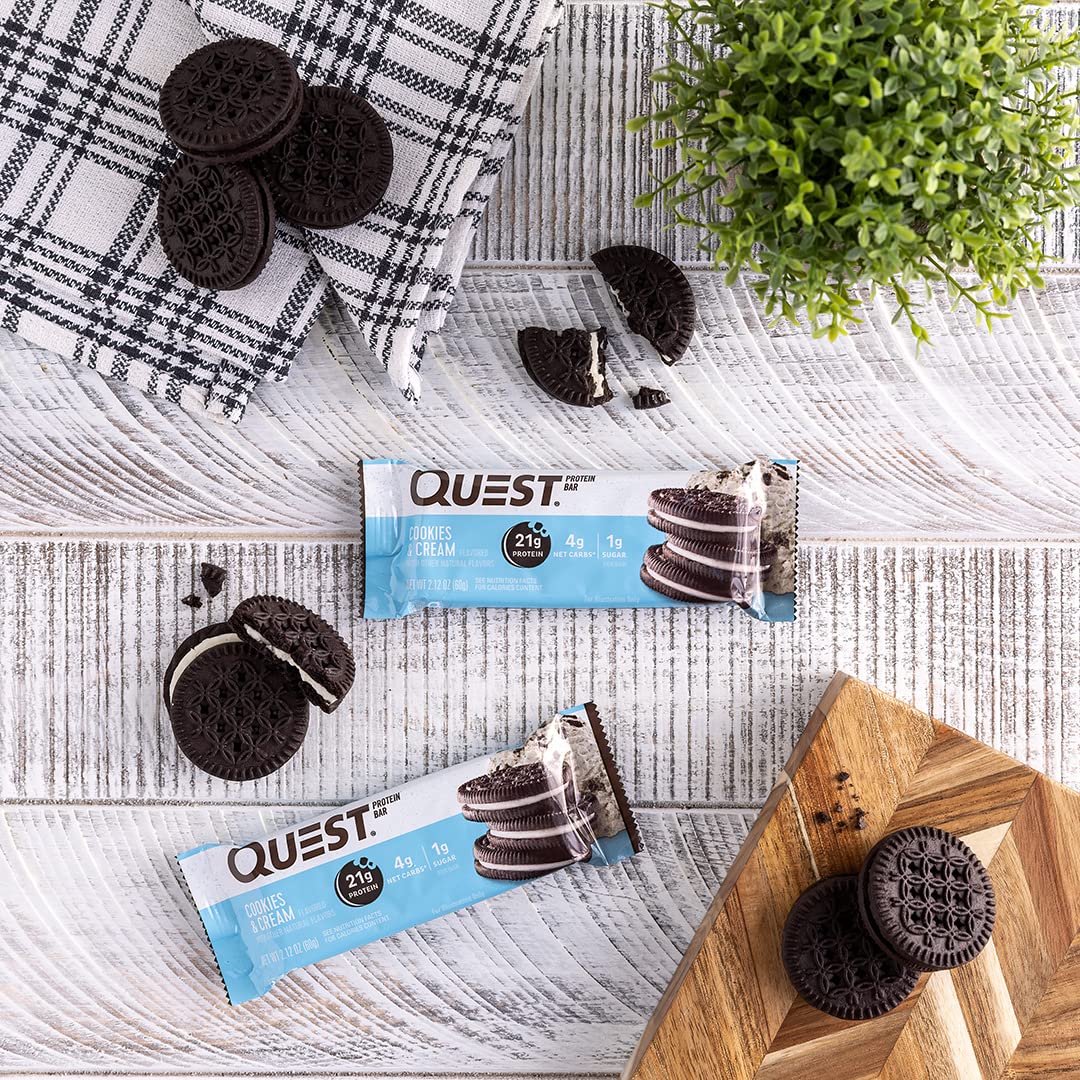 Quest Nutrition Cookies & Cream Protein Bars, 21g Protein, 1g Sugar, 4g Net Carb, High Fiber, Gluten Free, Keto Friendly, 12 Count - Image 2